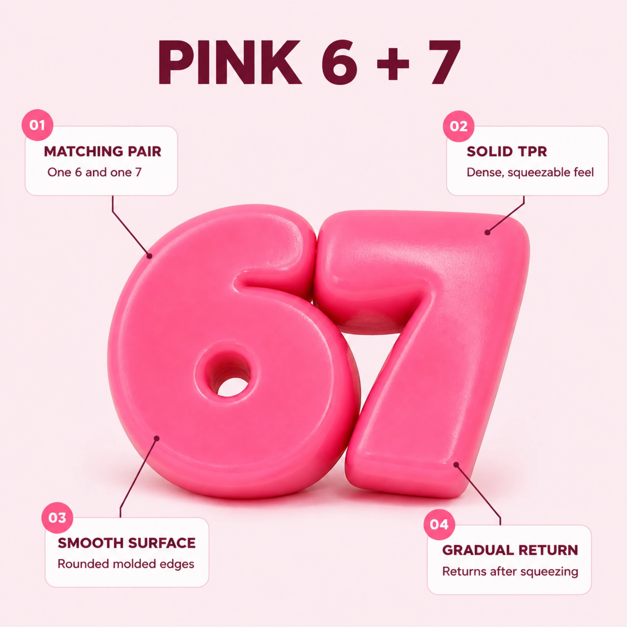 Soft Solid 67 Number Squishy — 3 Colors — alternate view