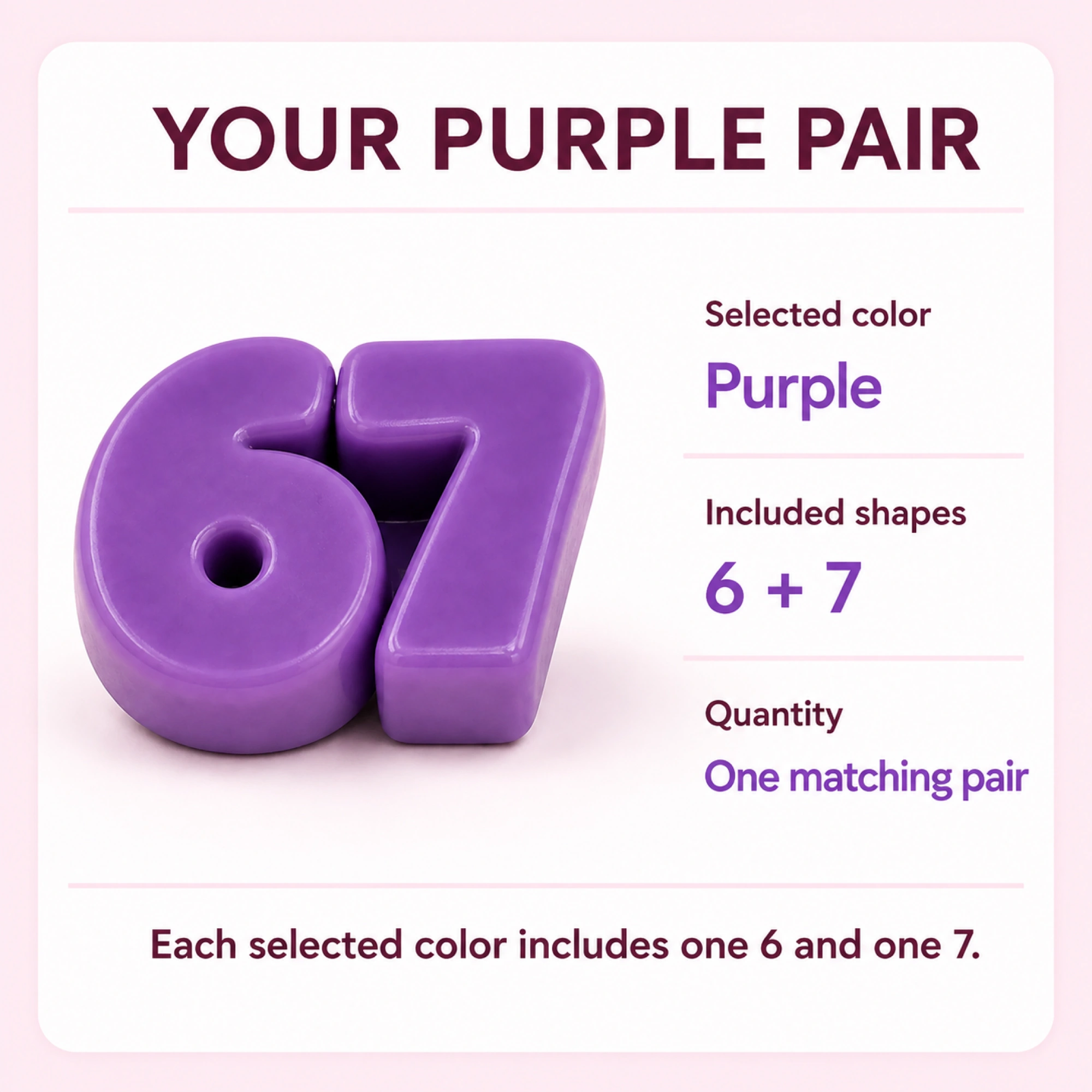 Purple 6 and 7 solid TPR squishy pair - matching pair contents