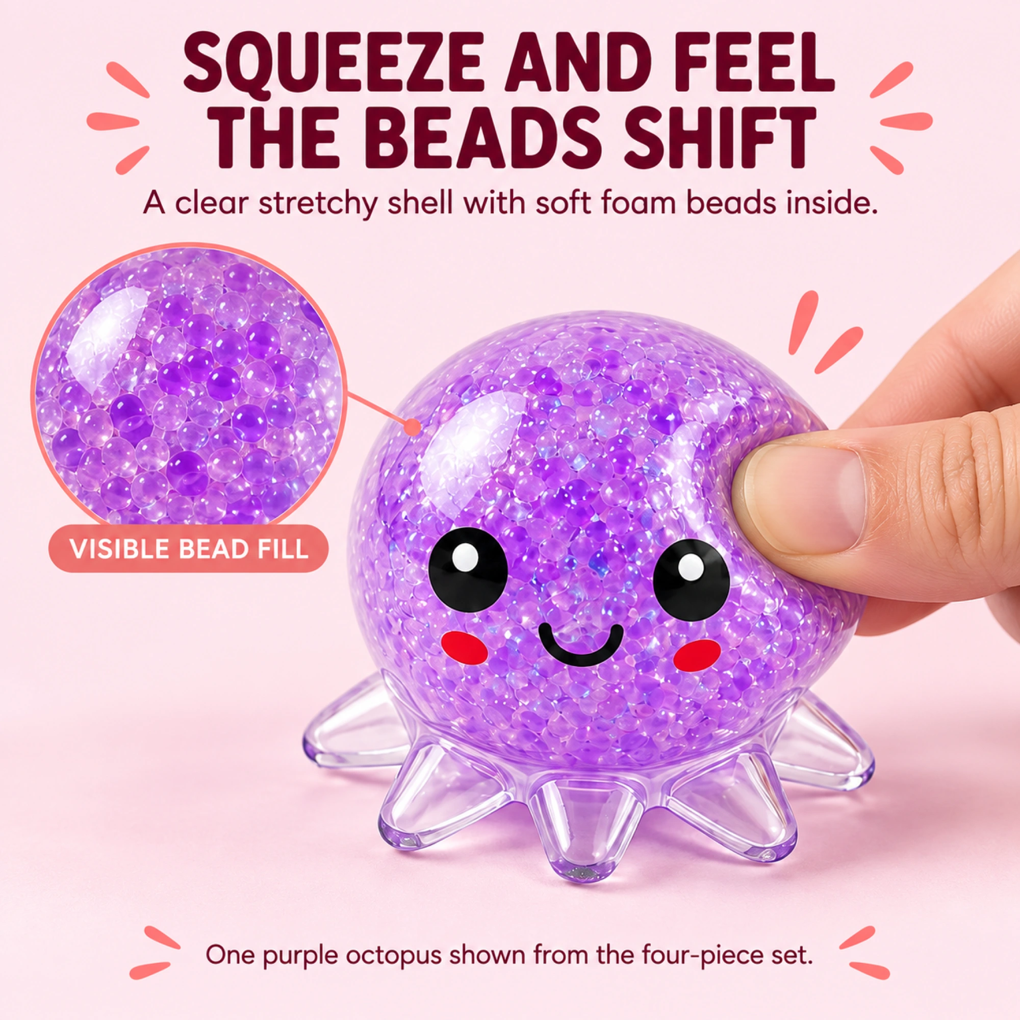 Four-color clear bead-filled octopus squishy set - inside
