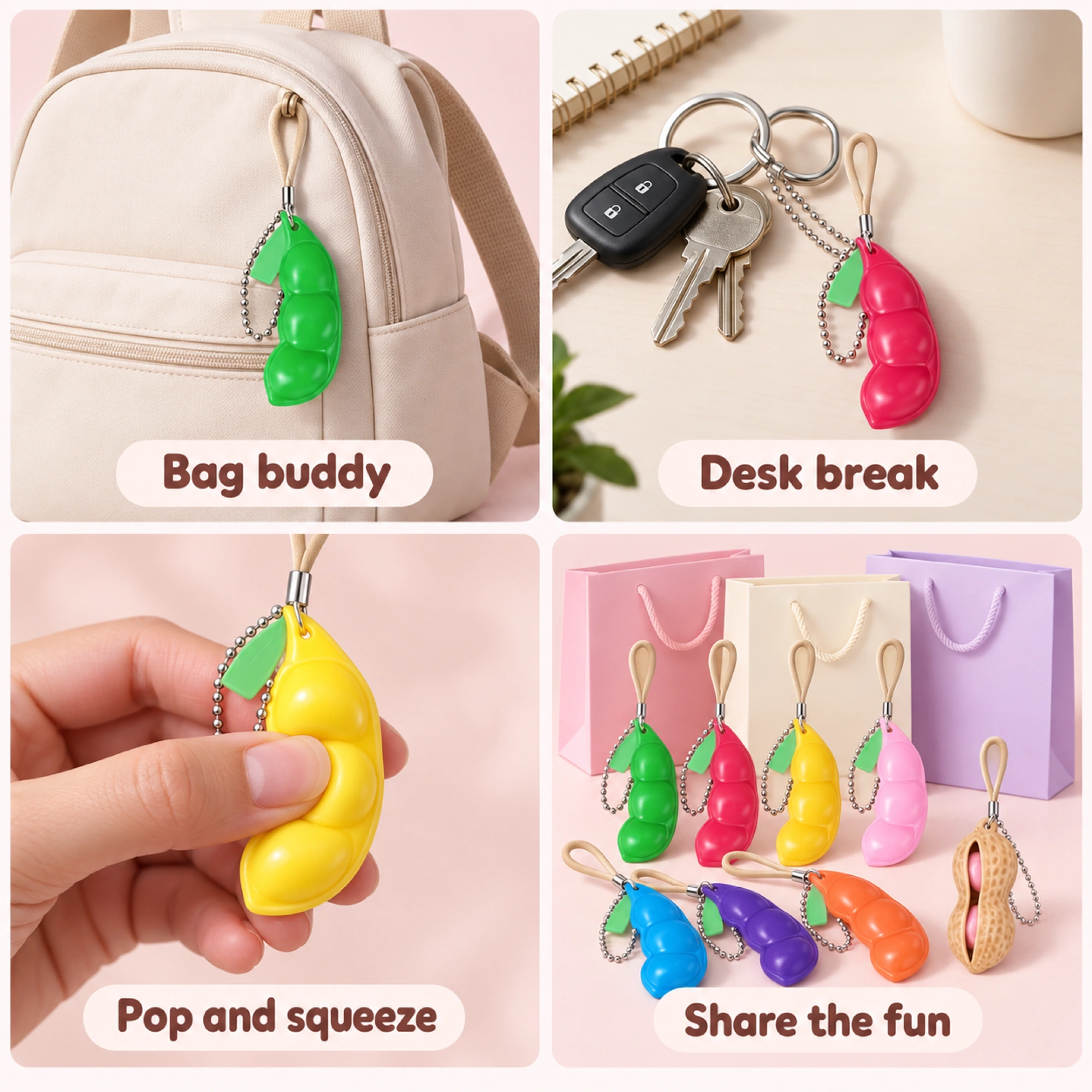 16 Pack Soybean Squishy Pea, Pea Pod &amp; Peanut Keychain Toys — lifestyle