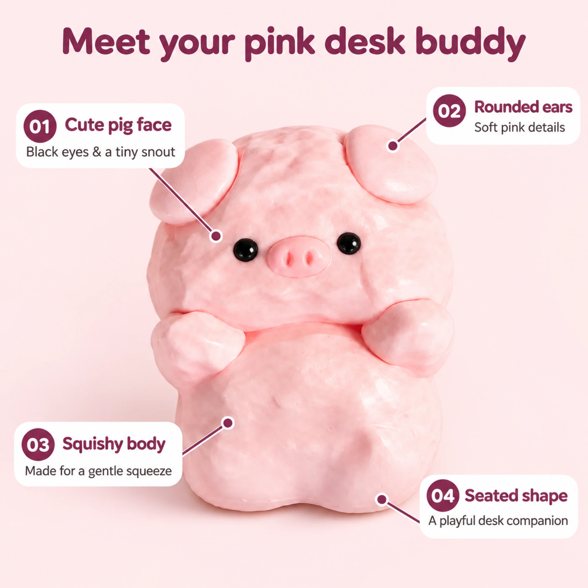 Kawaii Pig Squishy Fuzzy Flocked Squishy Fidget Toy — alternate view