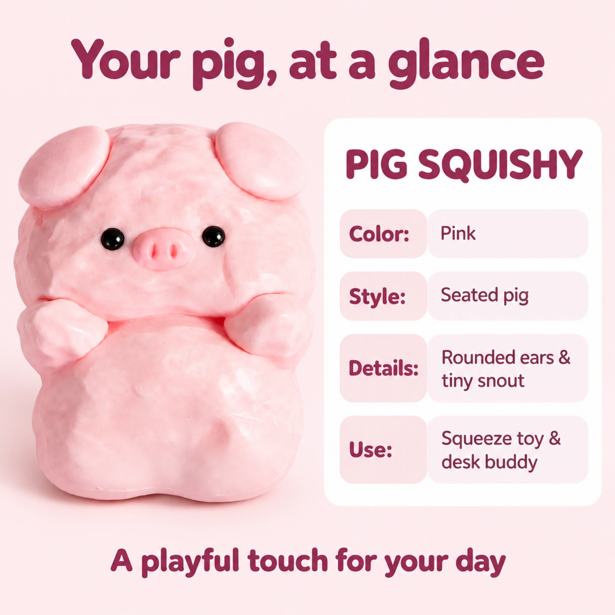Pink pig squishy product information