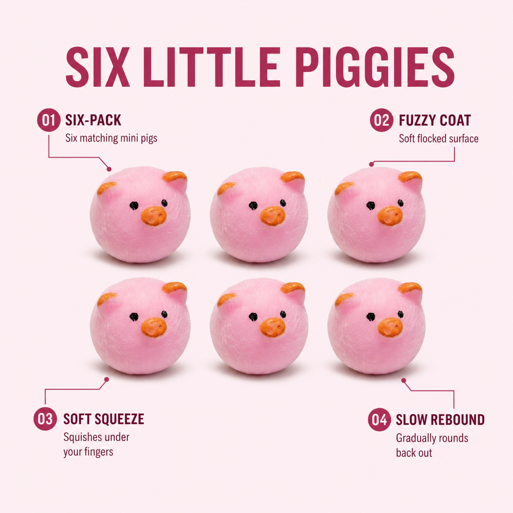 Mini Pig Squishy 6 Pack Fuzzy Mochi Squishy Fidget Toys — alternate view