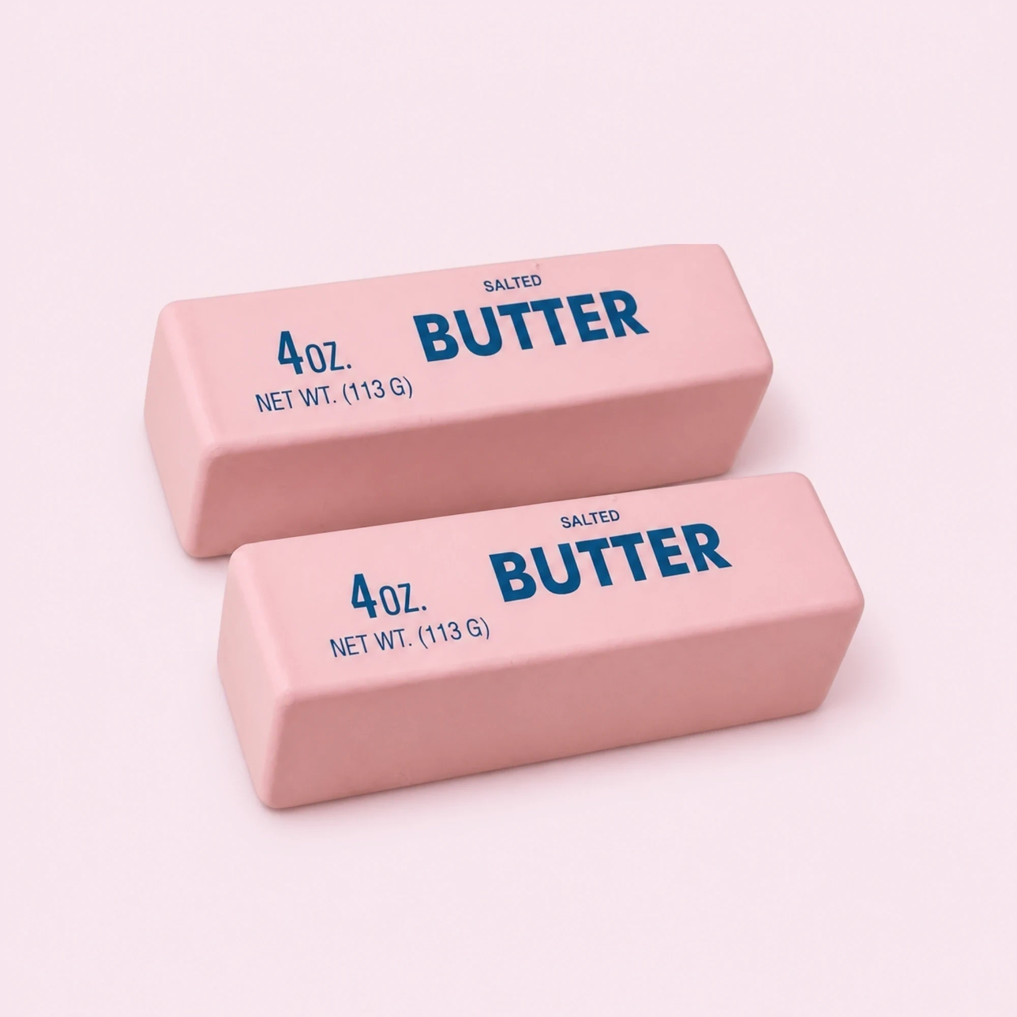 Pink butter brick squishy 2-pack — front side and top views