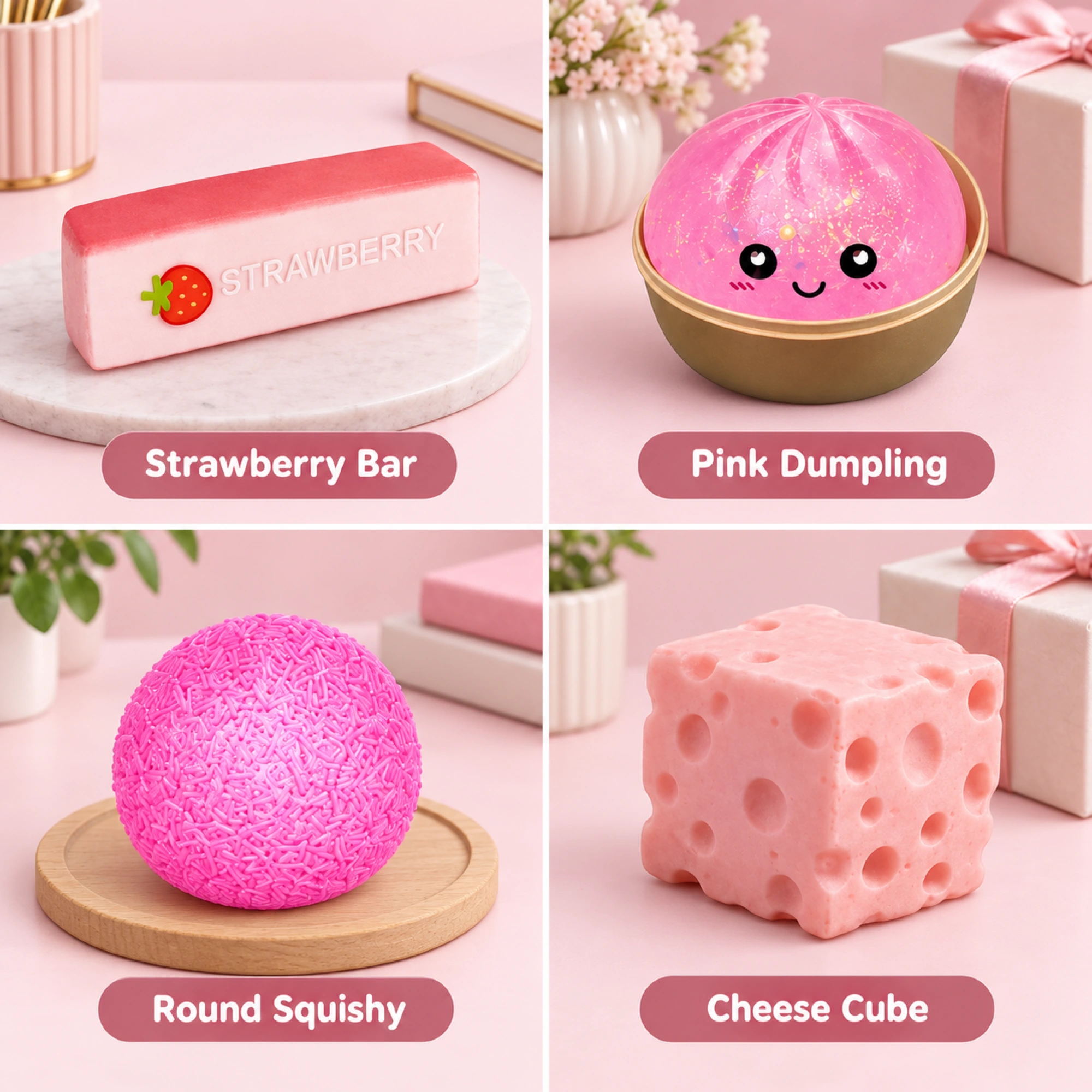 Pink Squishy Fun Box – 4-Piece Mystery Set｜低反発スクイーズ