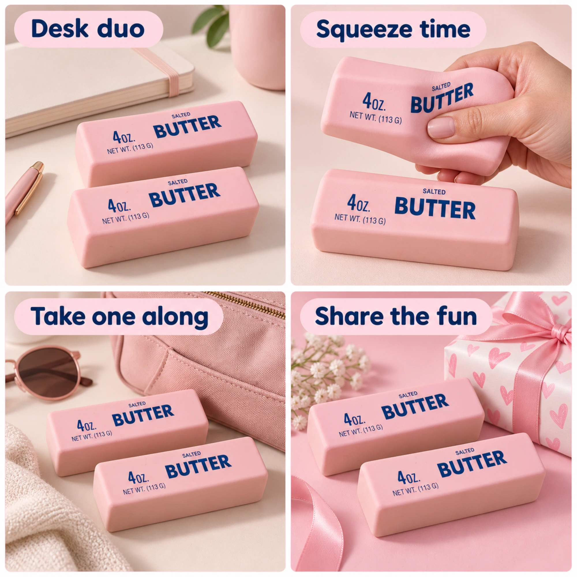 Pink Butter Brick Squishy, 2 Pack - Stretchy Stress Squeeze Toy — lifestyle