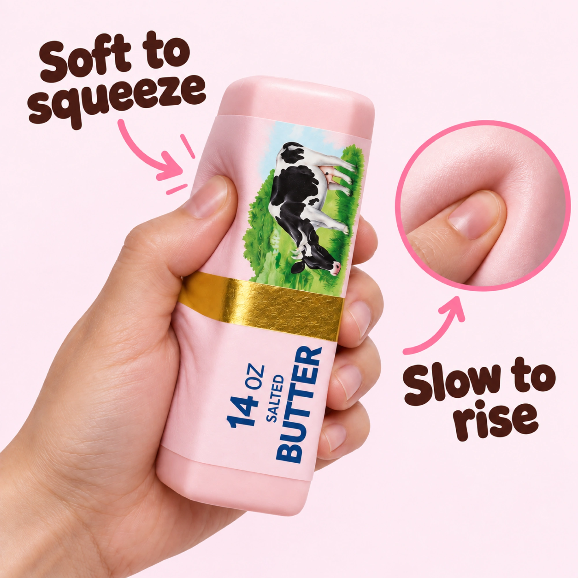 Pink Butter Squishy – Realistic Slow-Rising Butter Stick Stress Toy — inside