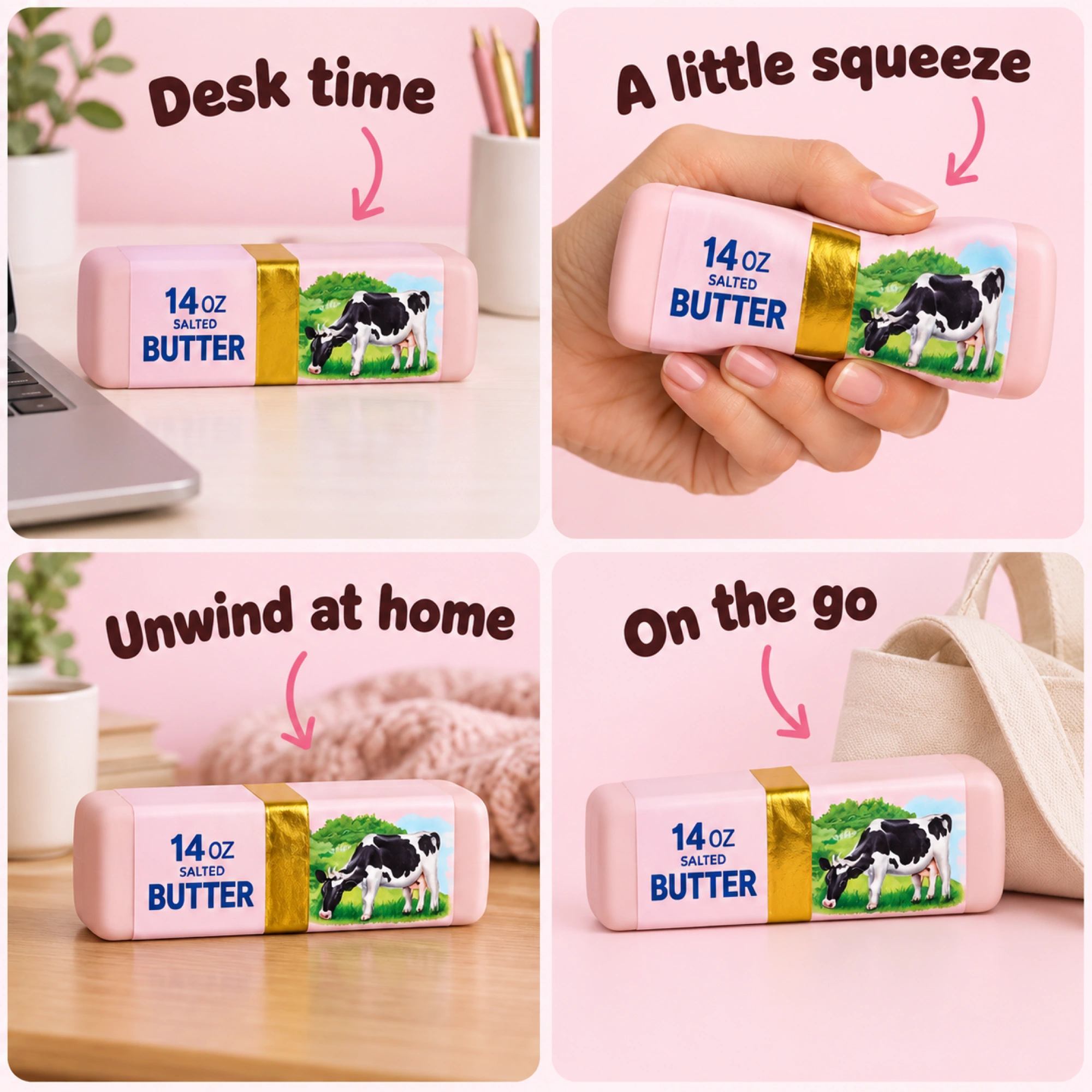 Pink Butter Squishy – Realistic Slow-Rising Butter Stick Stress Toy — lifestyle