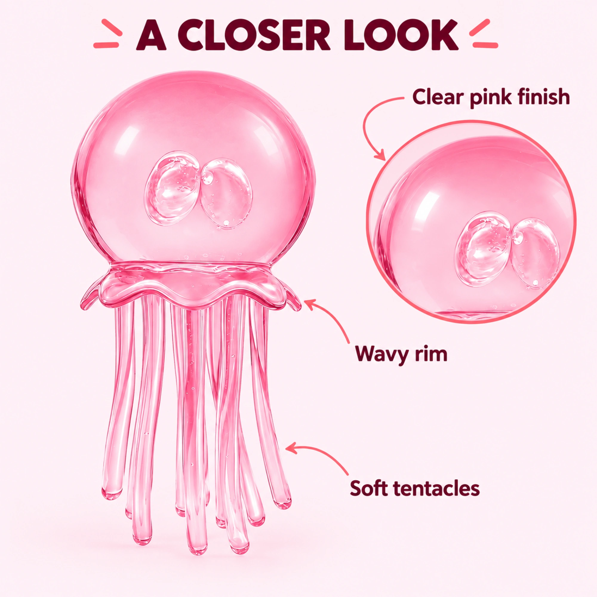 Transparent pink mochi jellyfish squishy — details