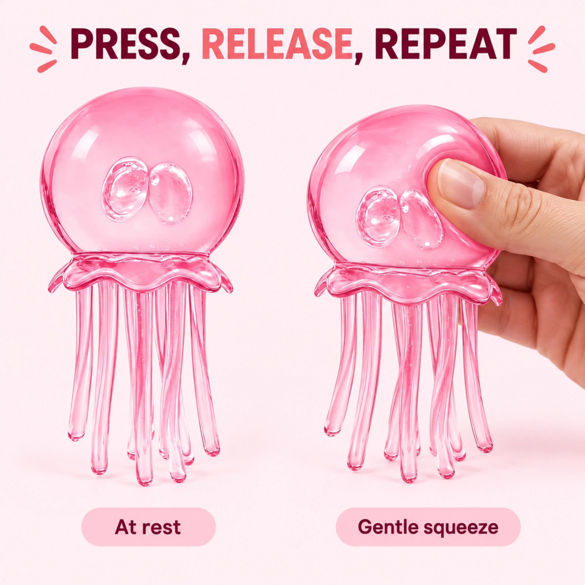 Transparent pink mochi jellyfish squishy — comparison