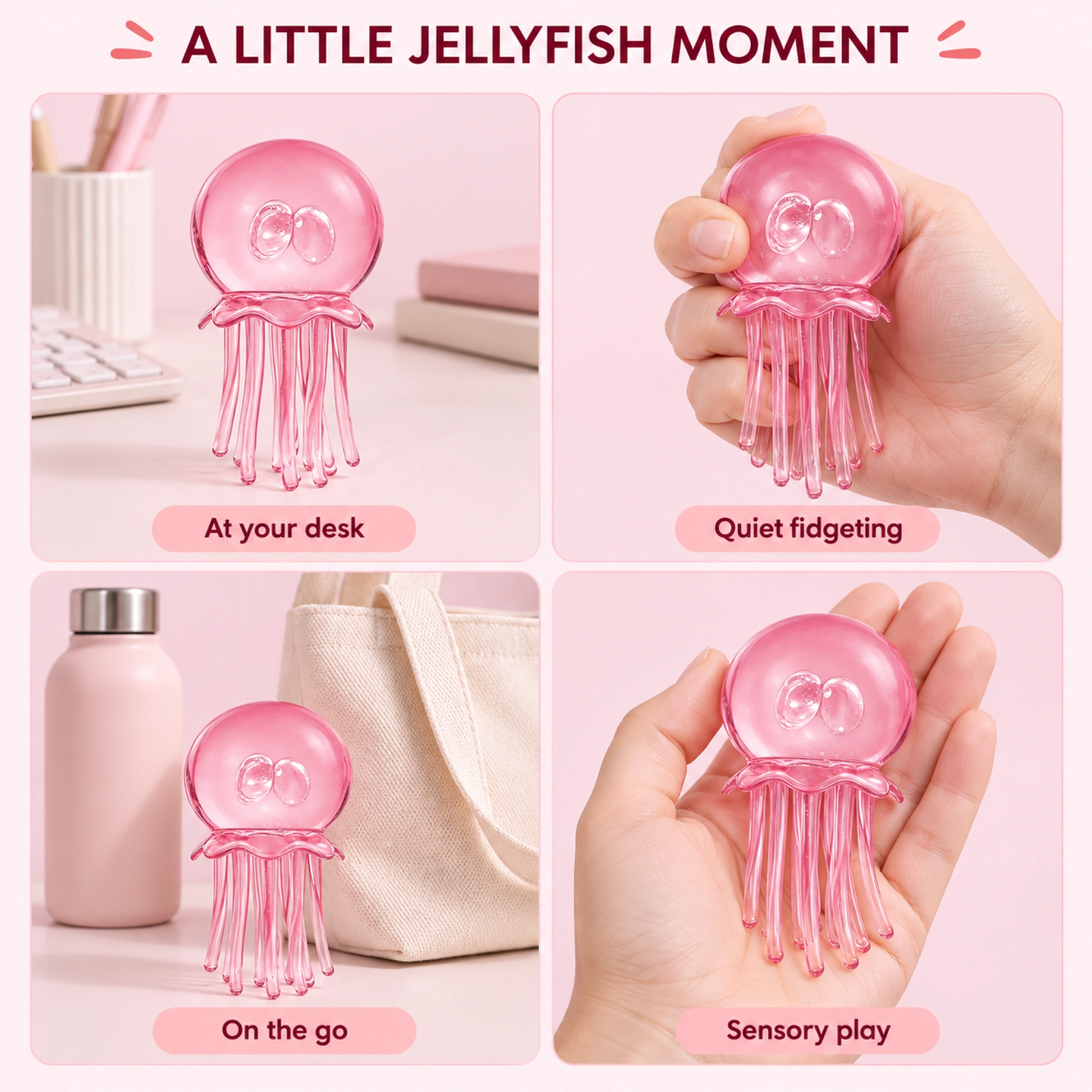 Transparent pink mochi jellyfish squishy — lifestyle