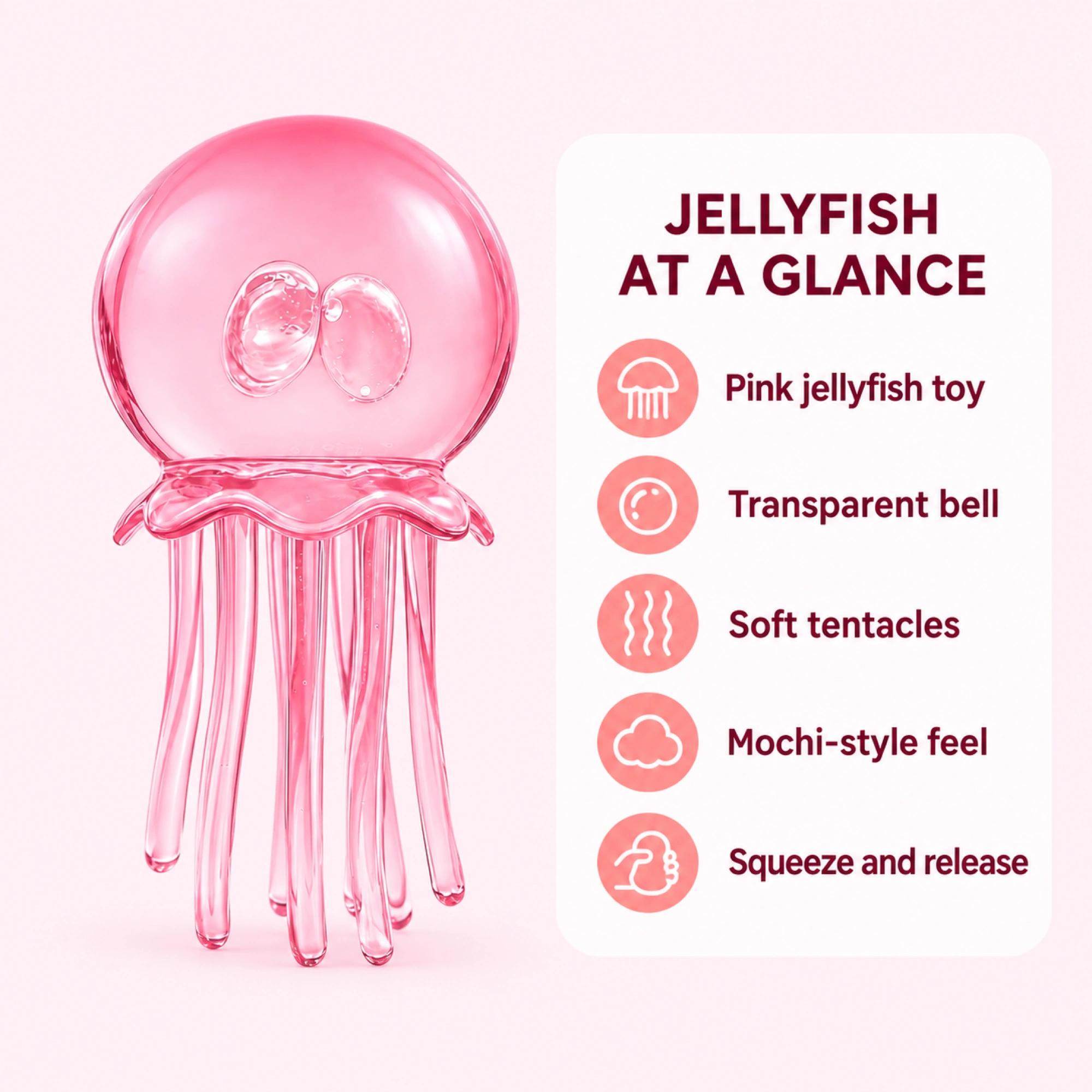 Transparent pink mochi jellyfish squishy — spec