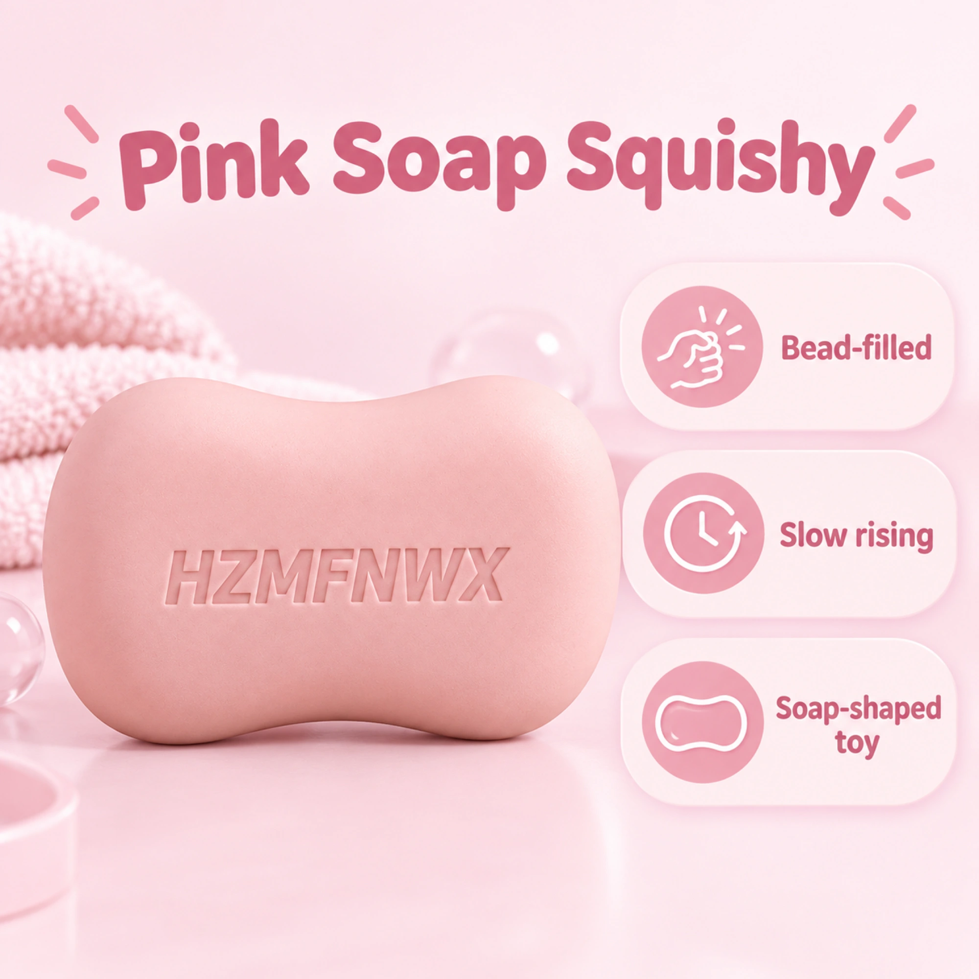 Pink Soap Squishy Crunchy Bead-Filled Sensory Fidget Toy — spec