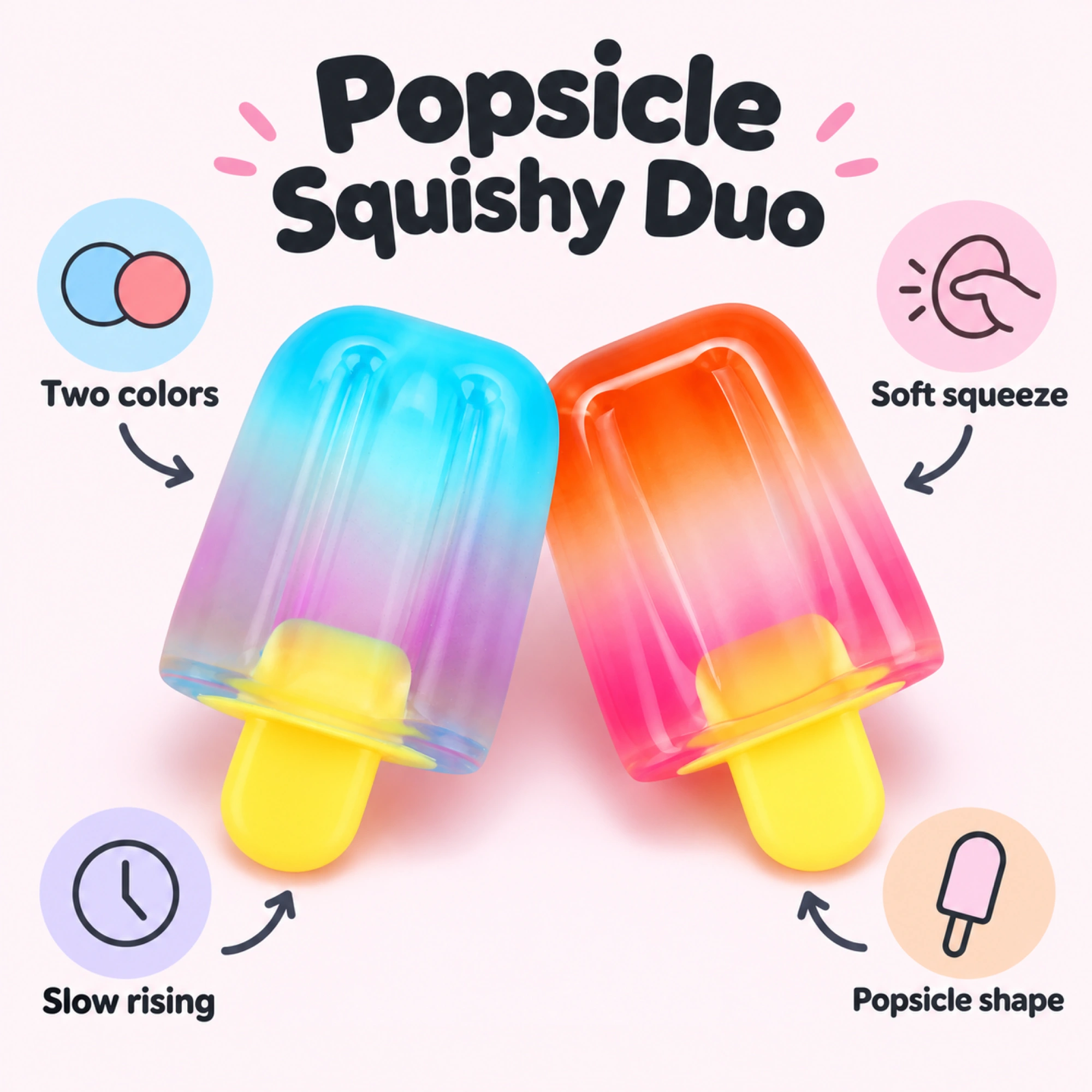 2 Pack Ice Cream Squishy Popsicles, Berry & Sunset Colors — alternate view