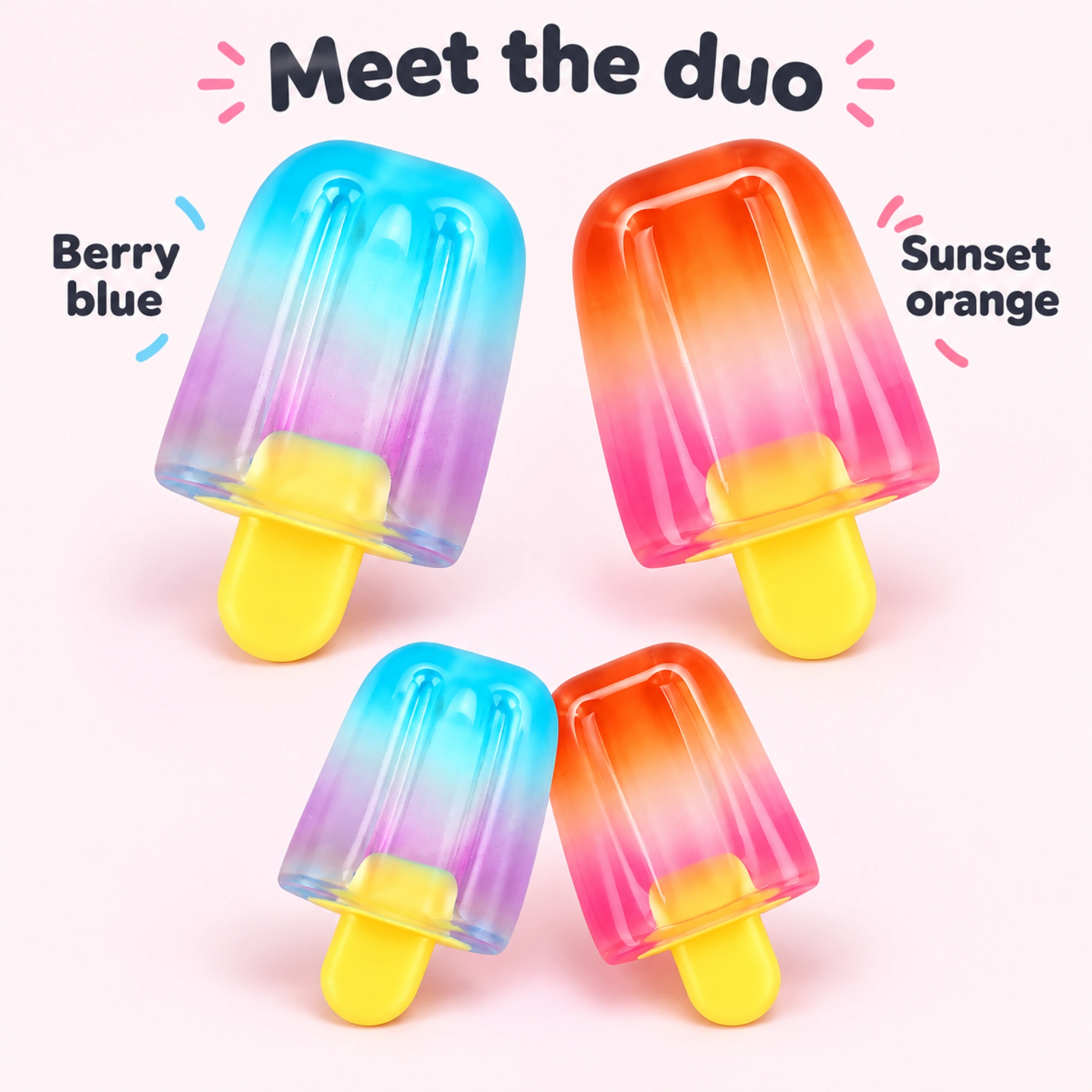 Two gradient popsicle squishy toys — details