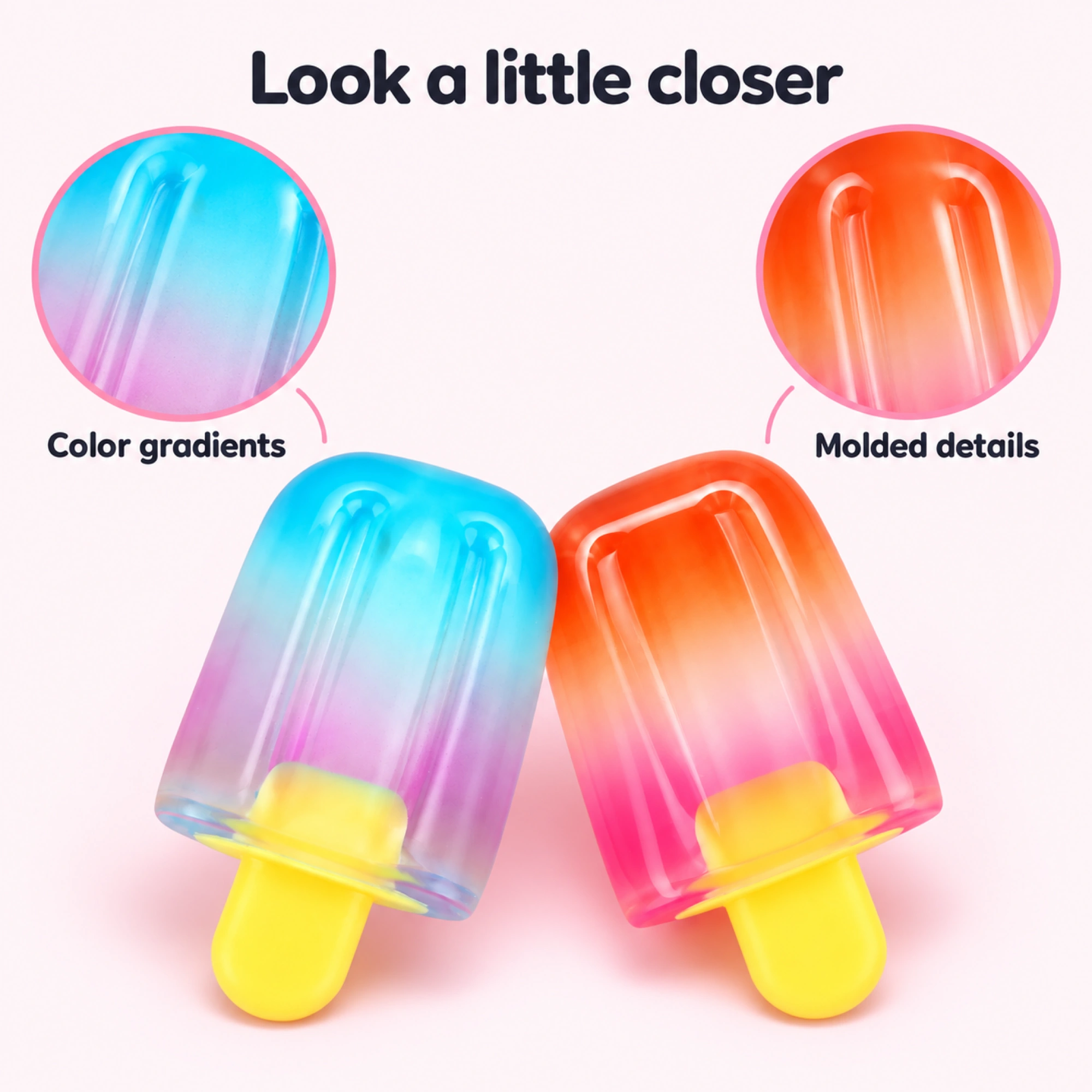 Two gradient popsicle squishy toys — inside