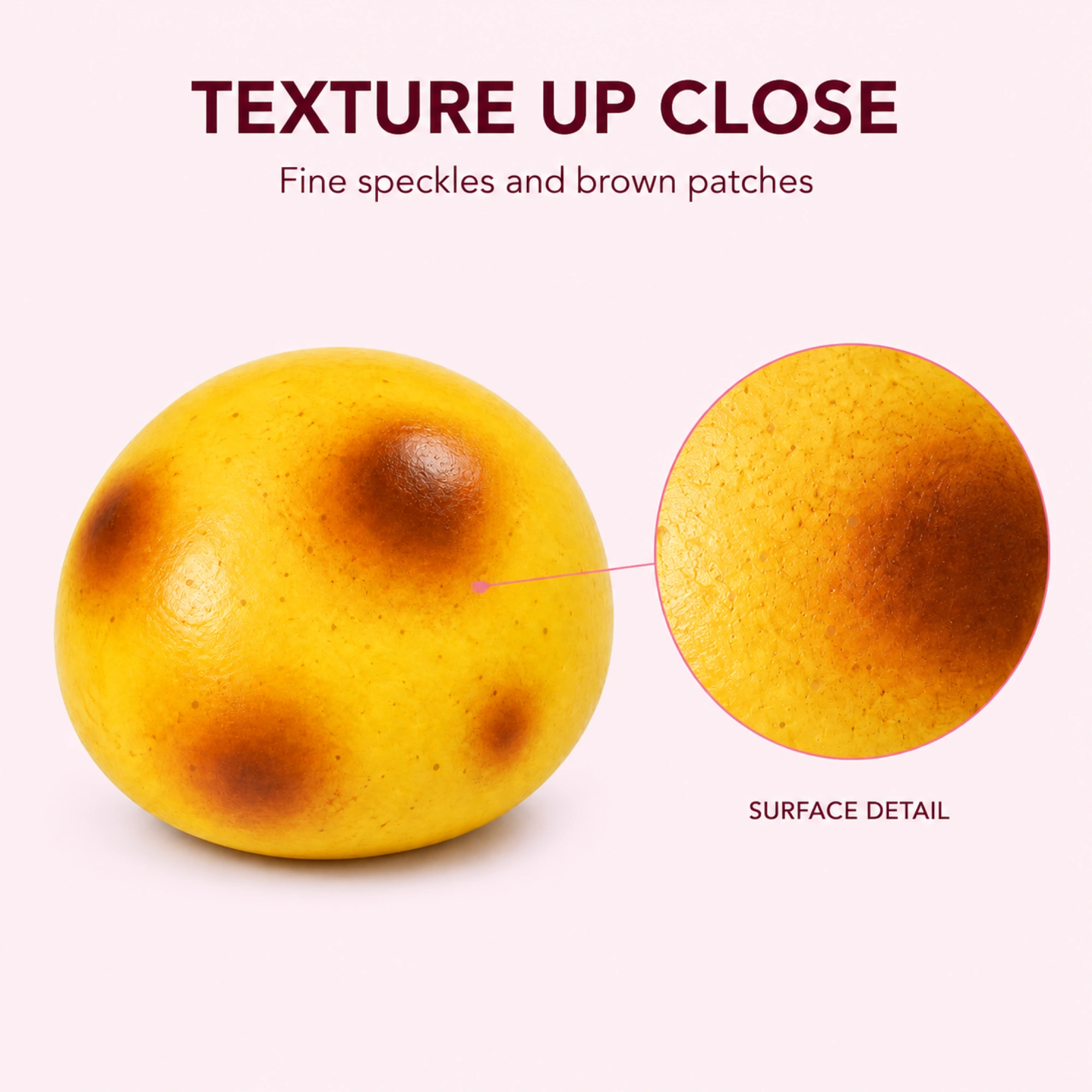Potato squishy showing fine speckles and brown surface patches
