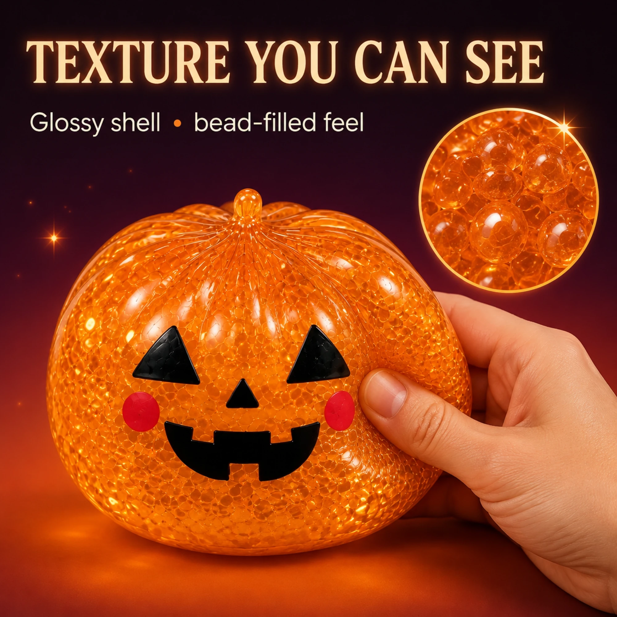 Pumpkin squishy glossy shell and water bead texture