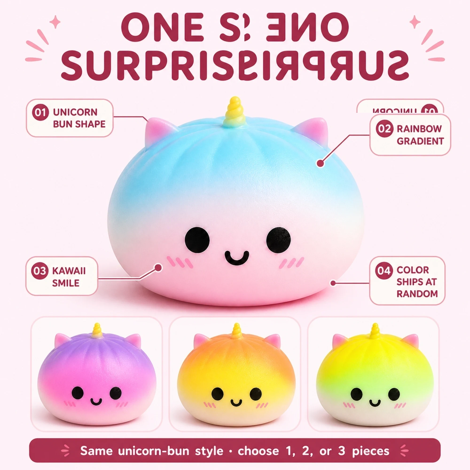 Rainbow Unicorn Bun Squishy — Random Color, Same Style — alternate view