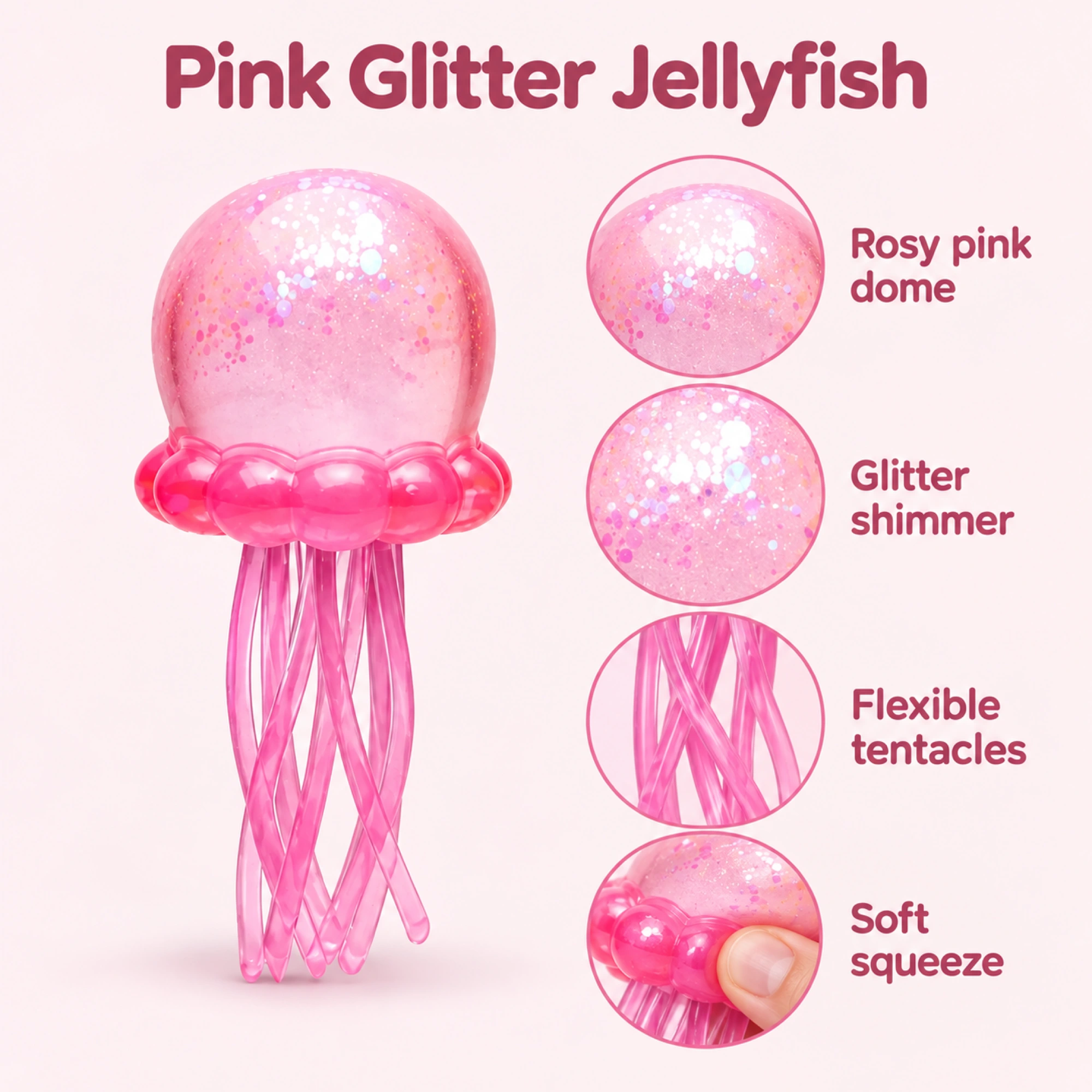Glitter Pink Jellyfish squishy a ritorno lento Fidget Toy — vista alternativa