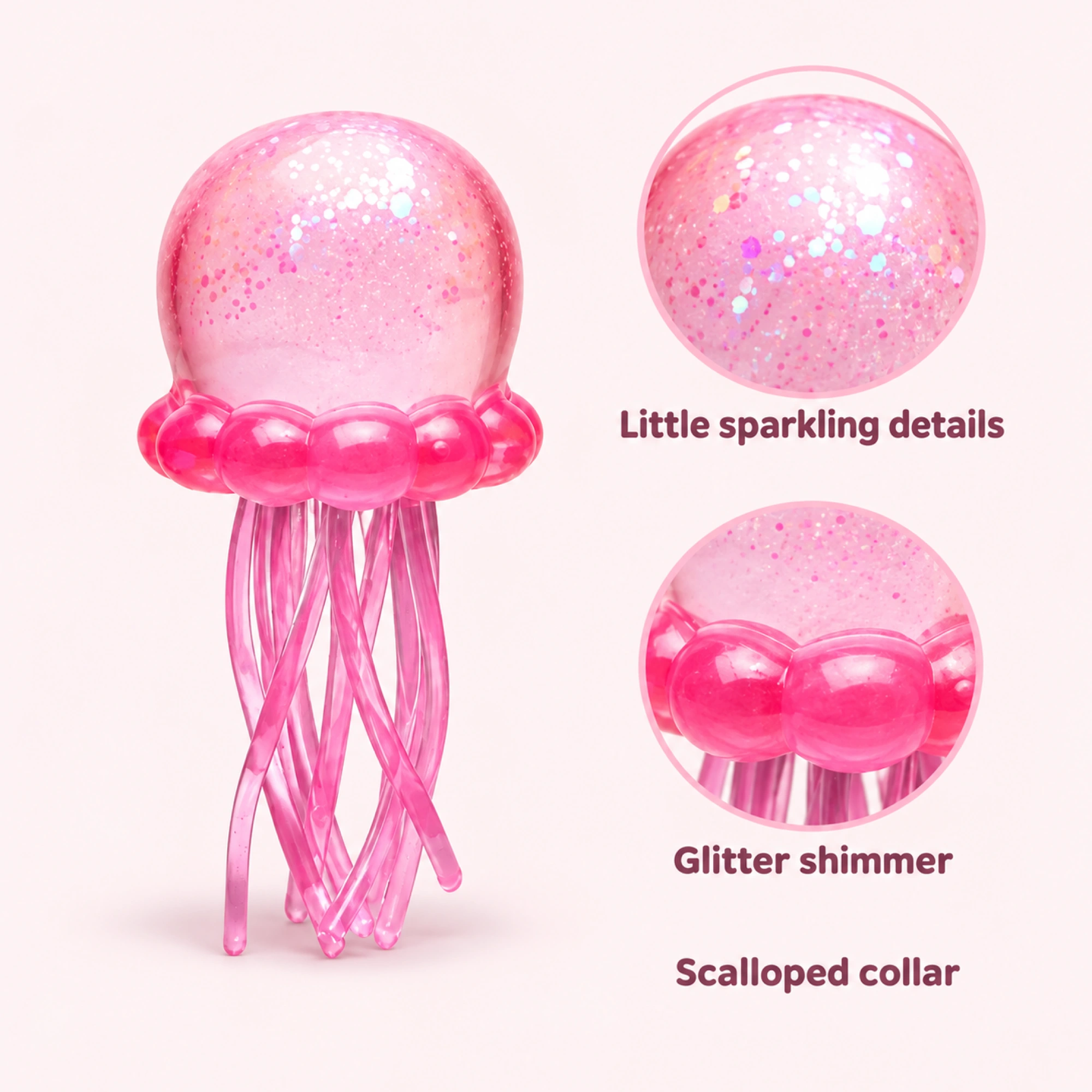 Glitter Pink Jellyfish Squishy Slow Rise Fidget Toy — details