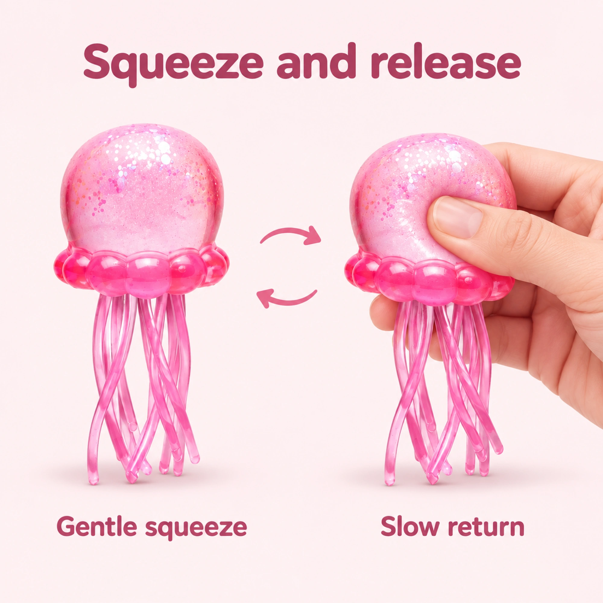 Glitter Pink Jellyfish Squishy Slow Rise Fidget Toy — comparison