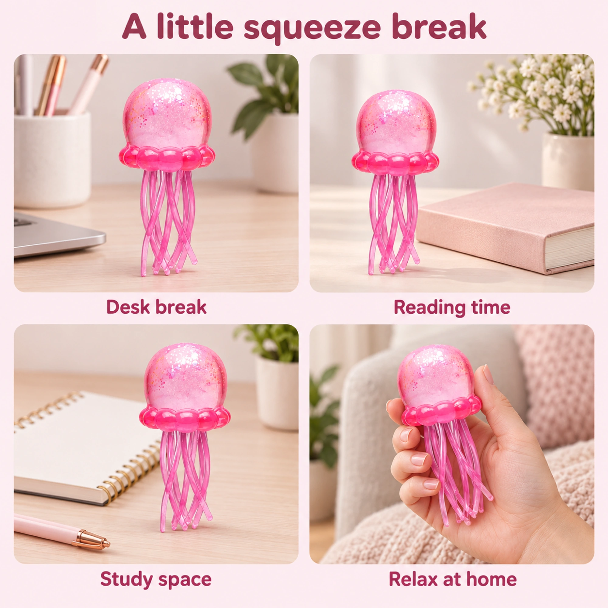 Glitter Pink Jellyfish Squishy Slow Rise Fidget Toy — lifestyle