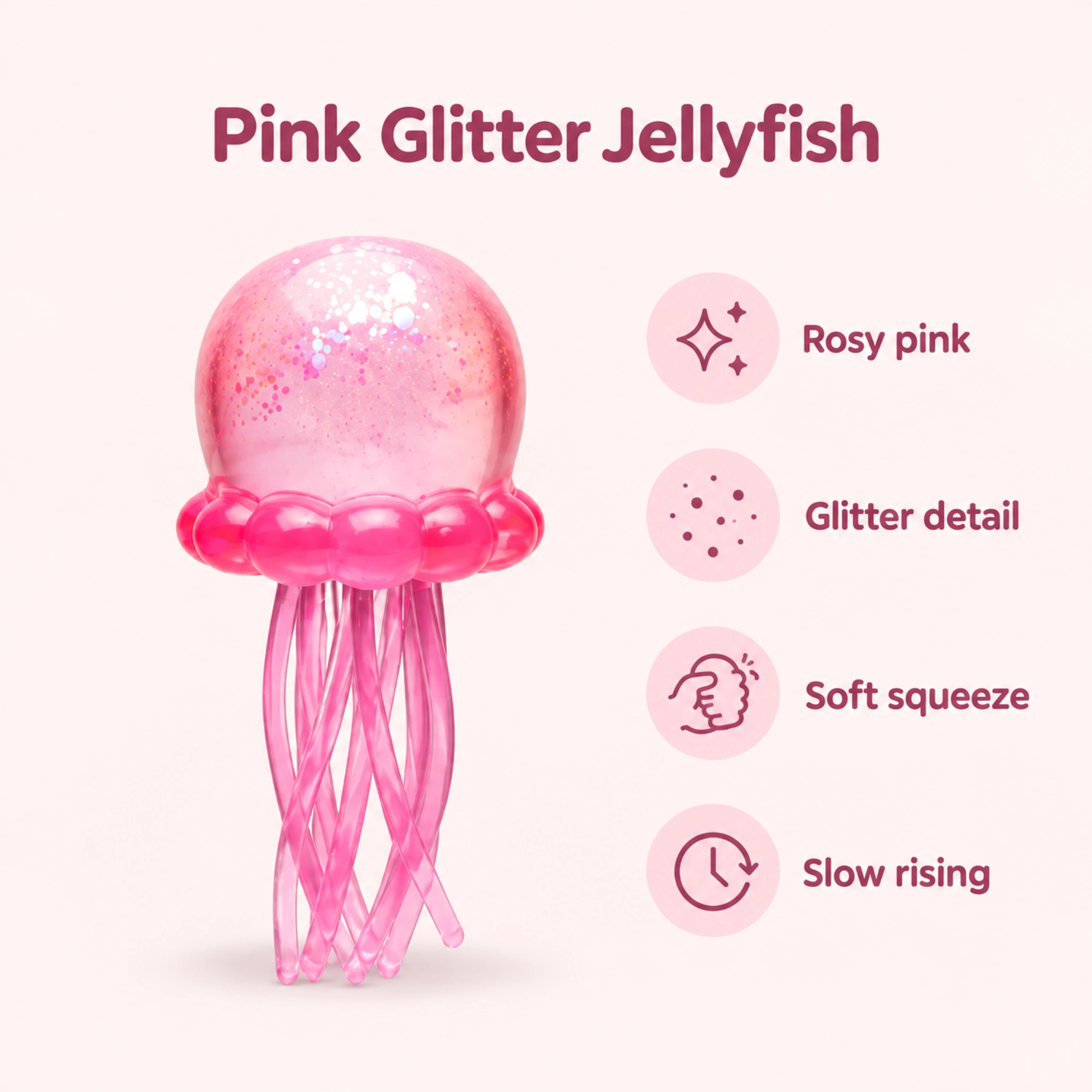 Glitter Pink Jellyfish Squishy Slow Rise Fidget Toy — spec