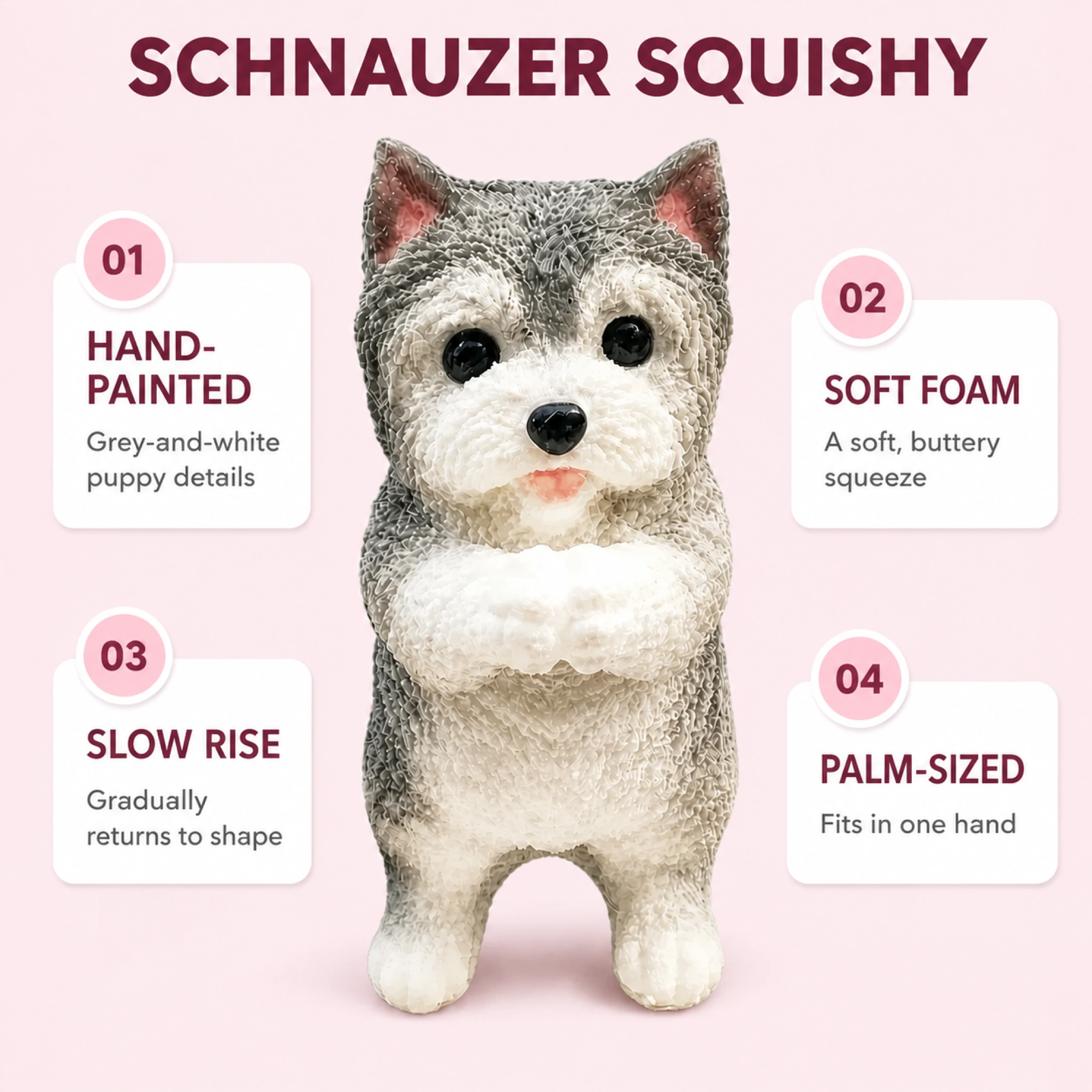 Schnauzer Dog Squishy Hand-Painted Slow Rising Puppy Toy — alternate view
