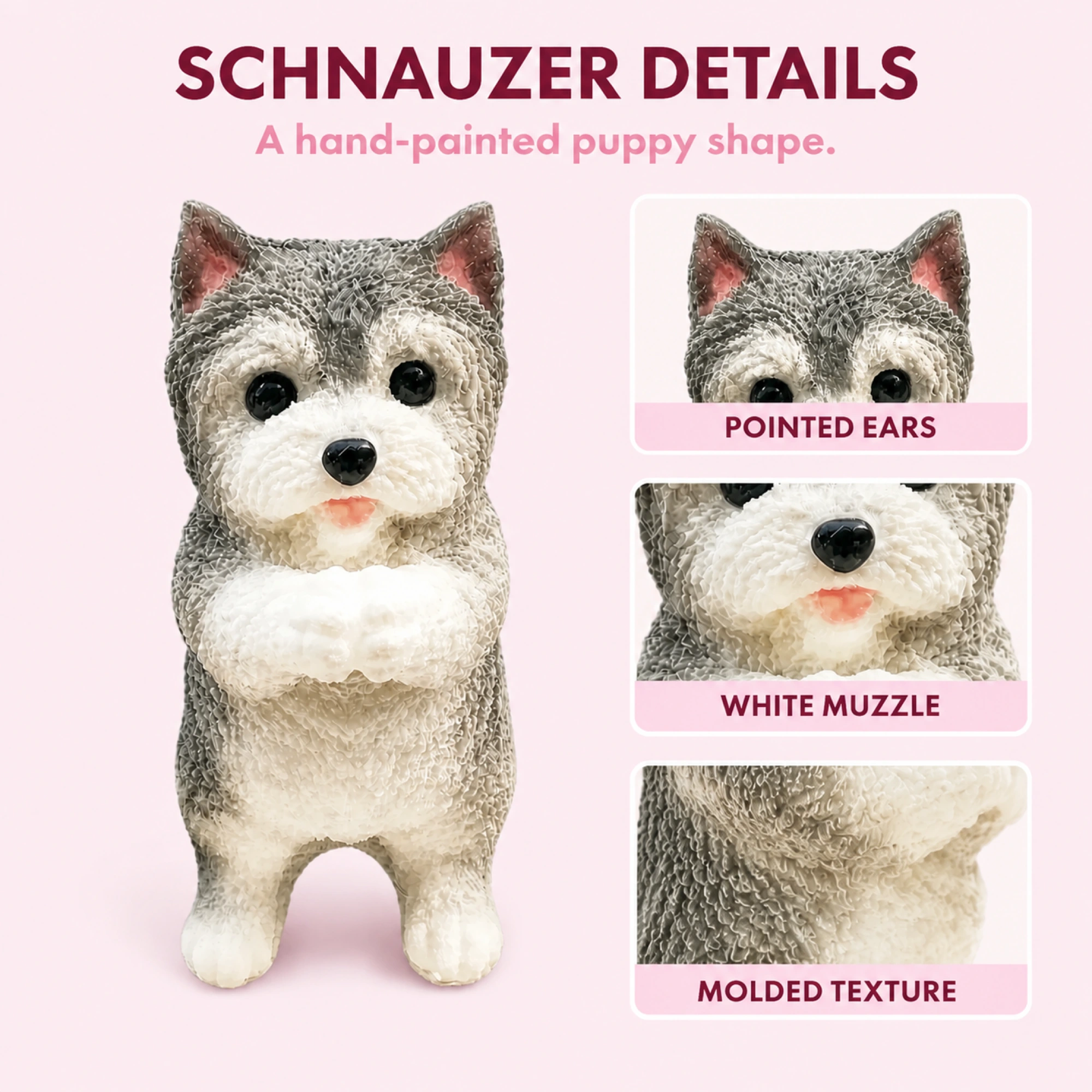Grey and white Schnauzer foam squishy - intact ears and muzzle details