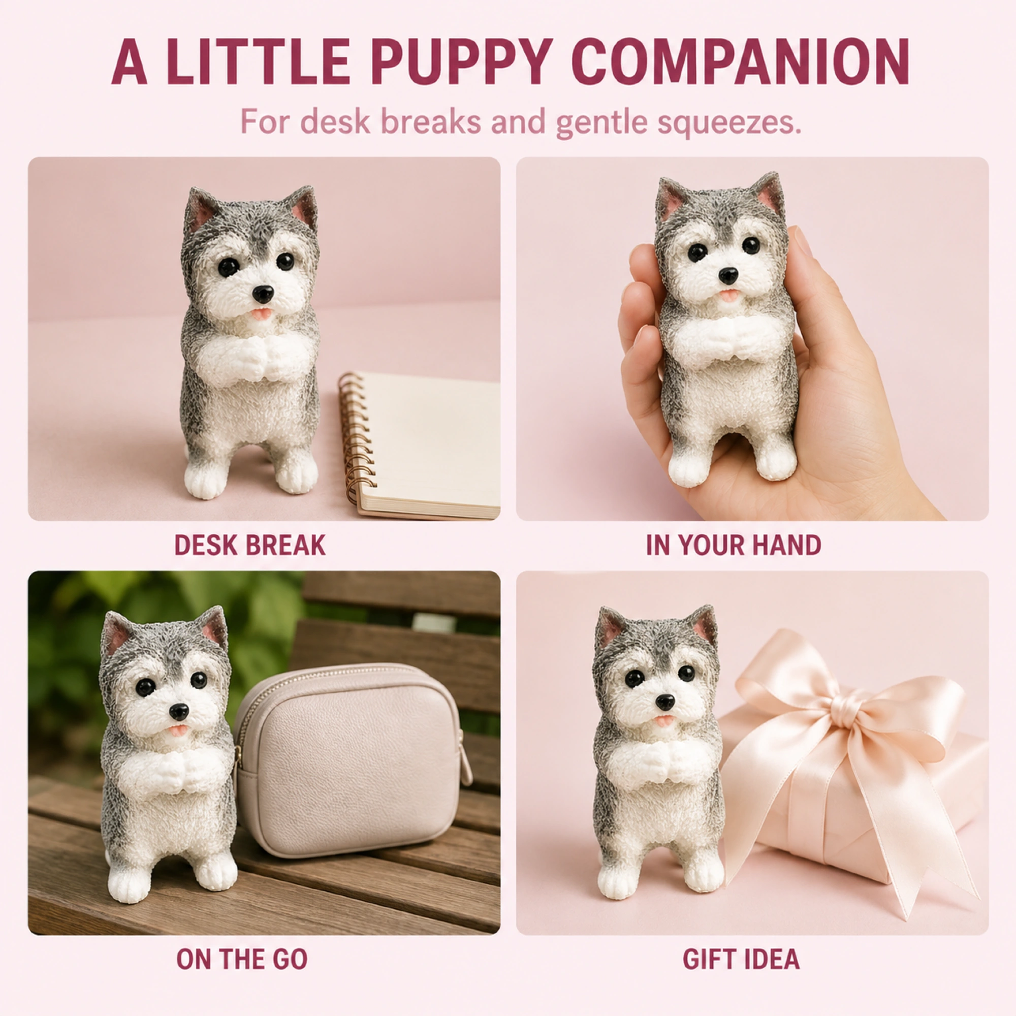 Grey and white Schnauzer foam squishy - desk handheld travel and gift settings