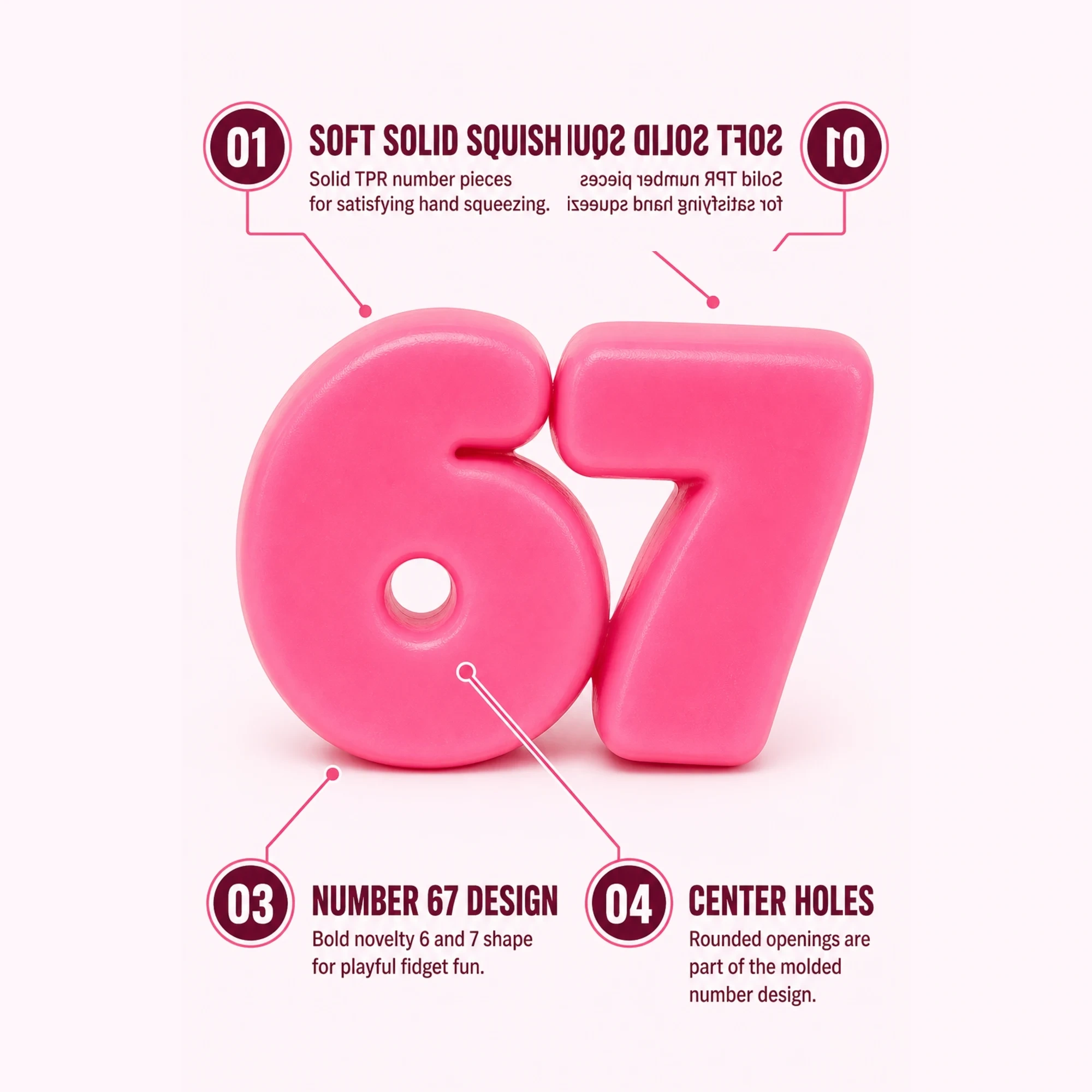 Soft Solid 67 Number Squishy — 3 Colors — alternate view