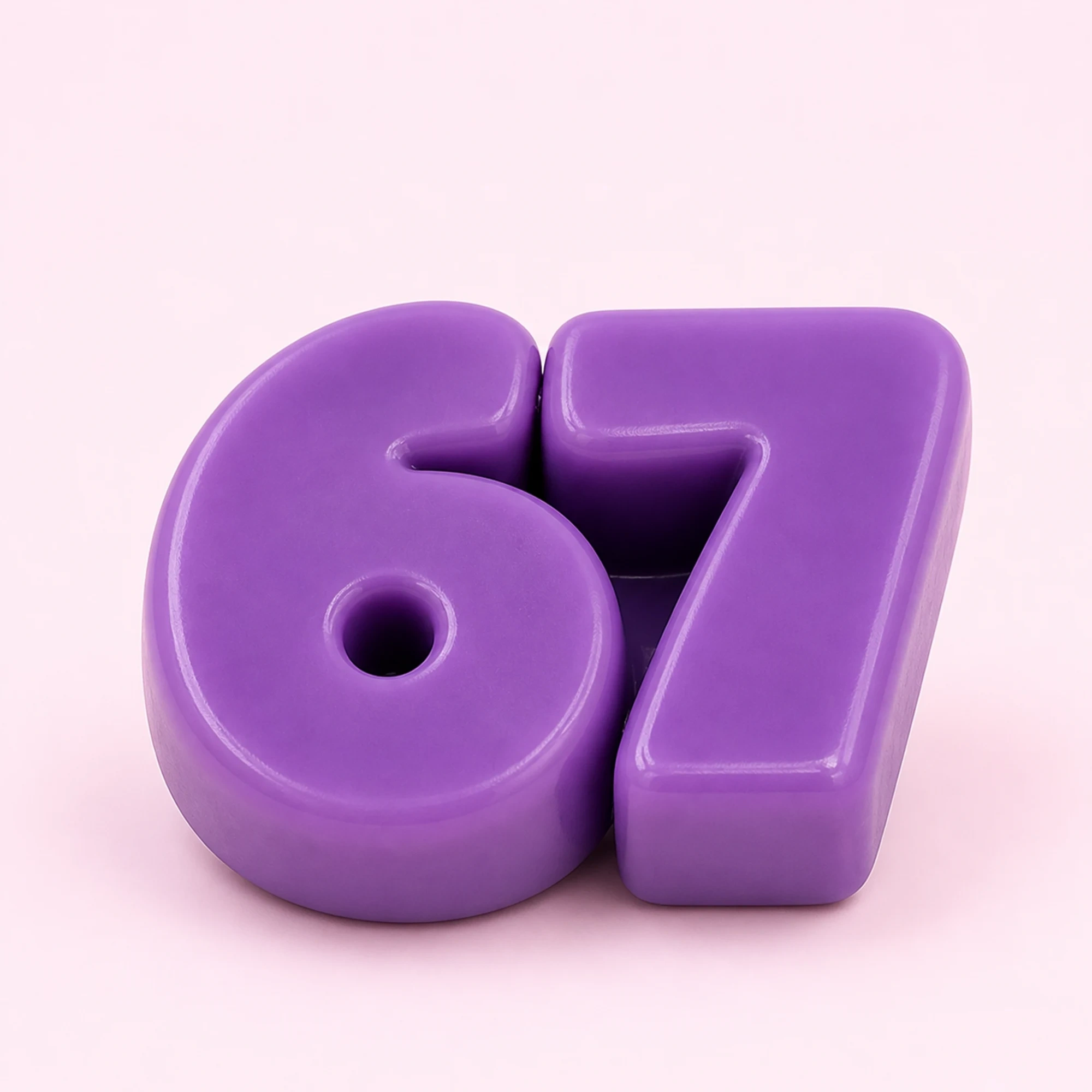 Purple soft solid 67 number squishy pair main image on pale pink background