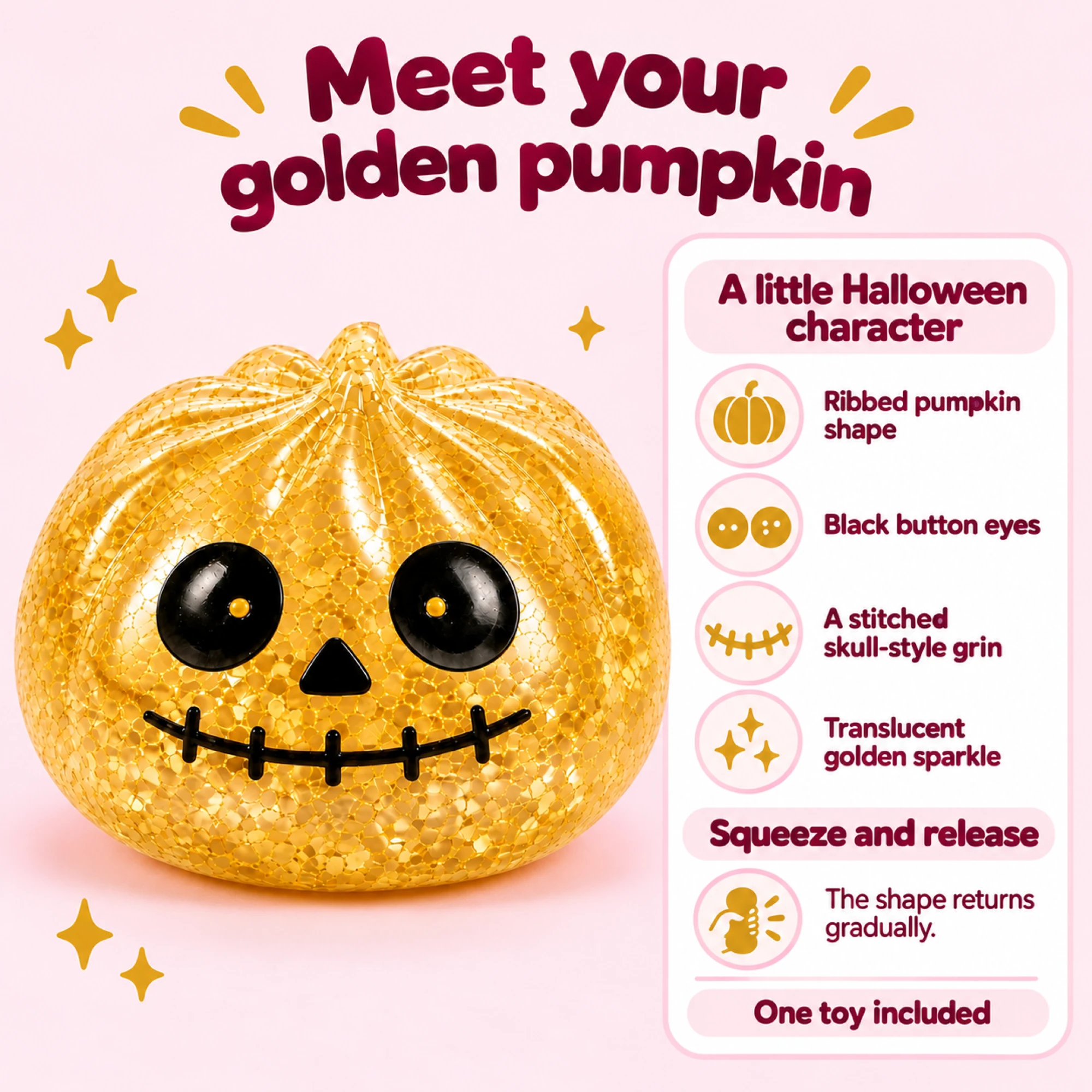 Golden pumpkin skull features and gradual return
