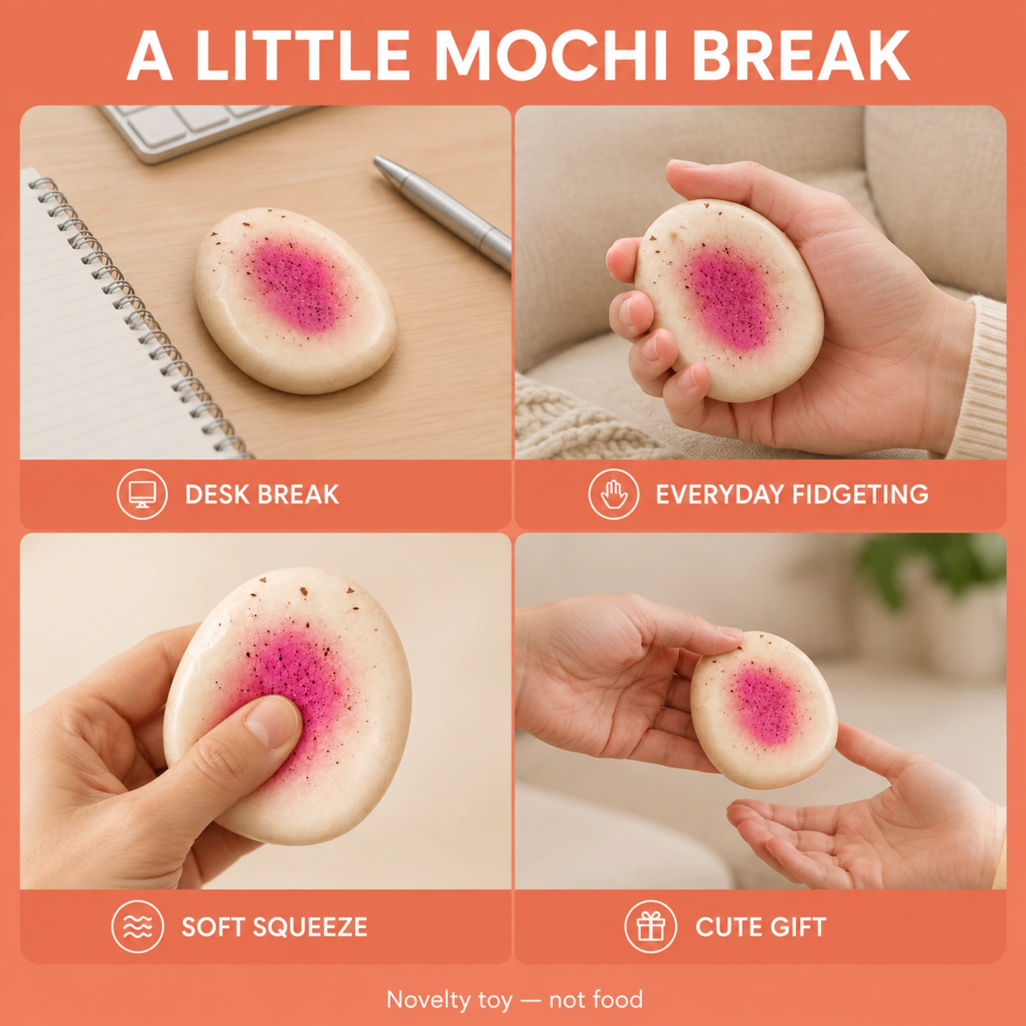 Mochi bun squishy for desk breaks, everyday fidgeting and gifting