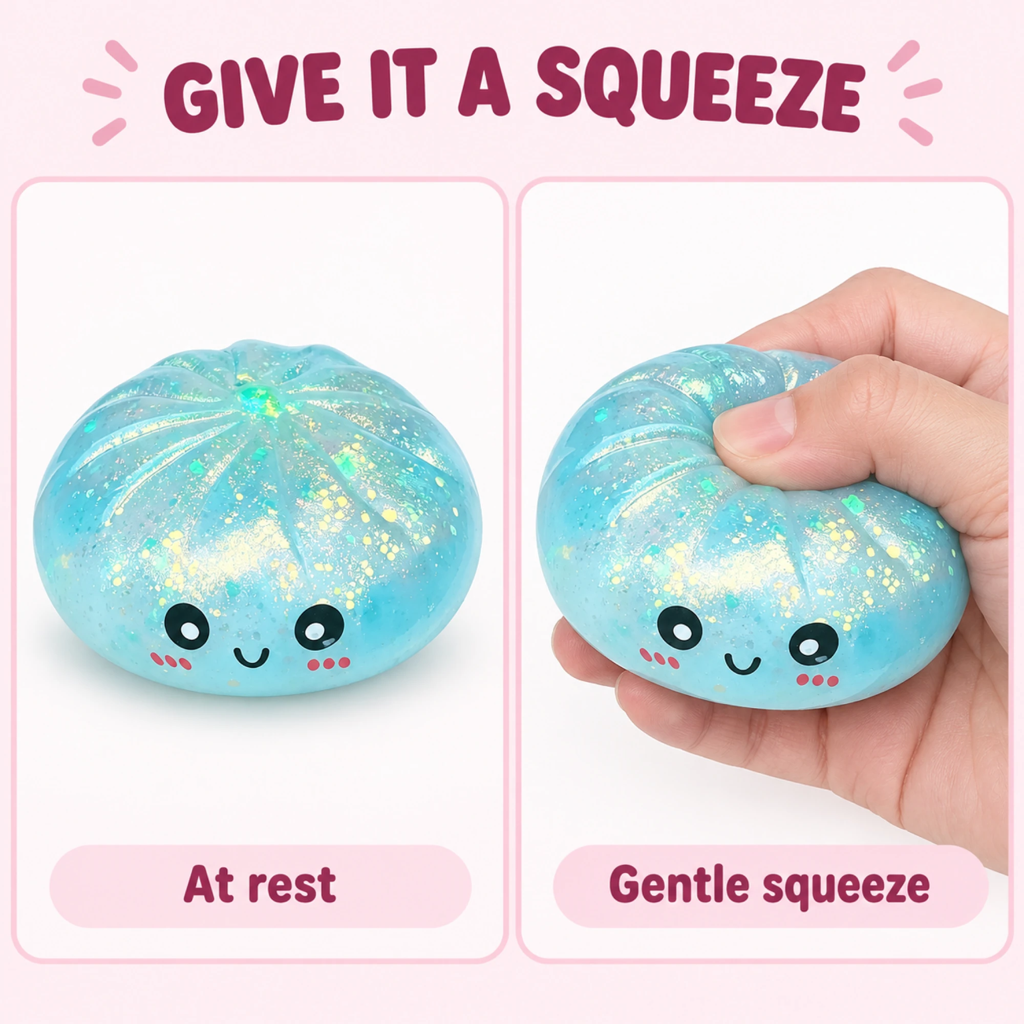 Blue bun at rest and gently squeezed