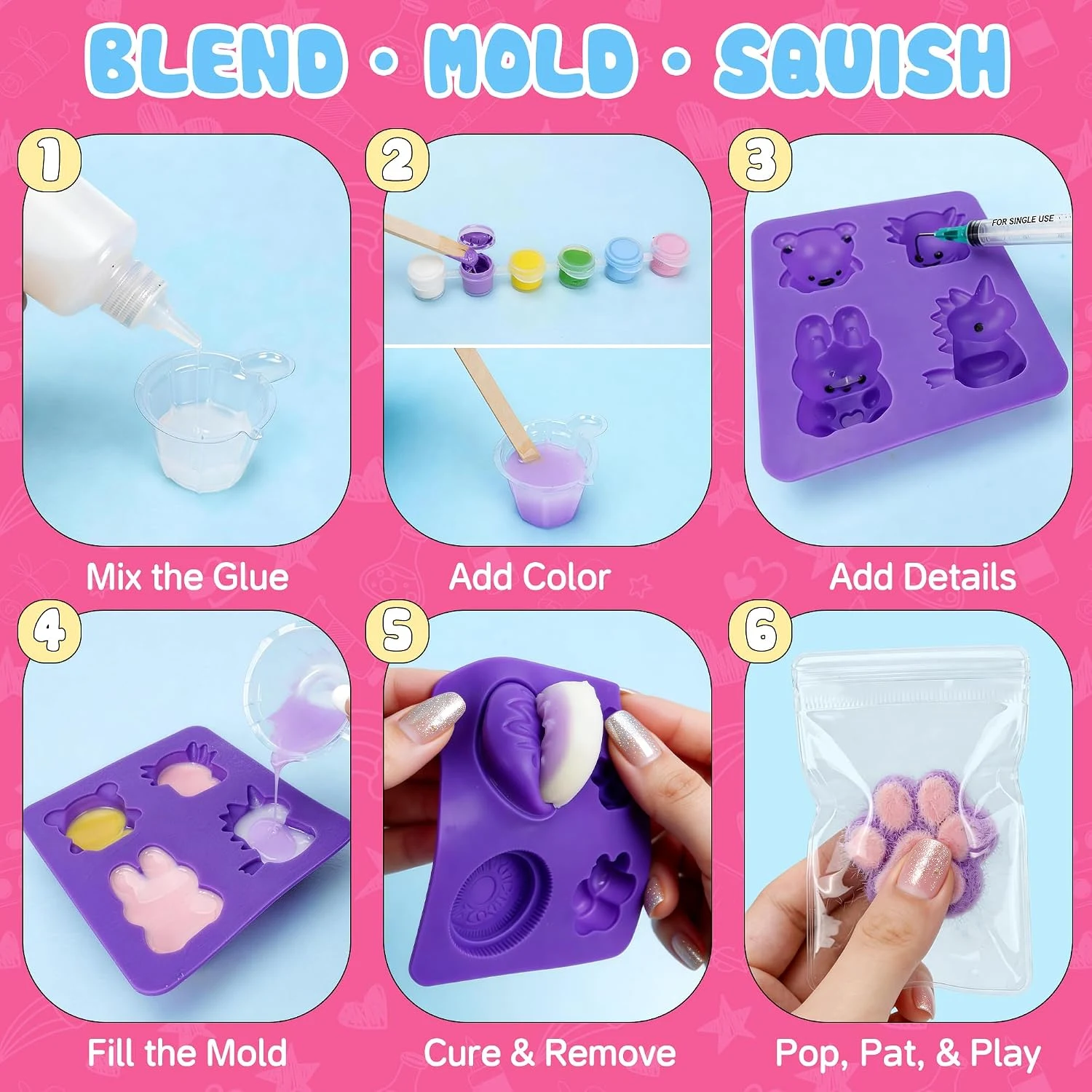 Taba Squishy Making Kit — Liquid Silicone with 8 Moldsรูปภาพต่อท้าย