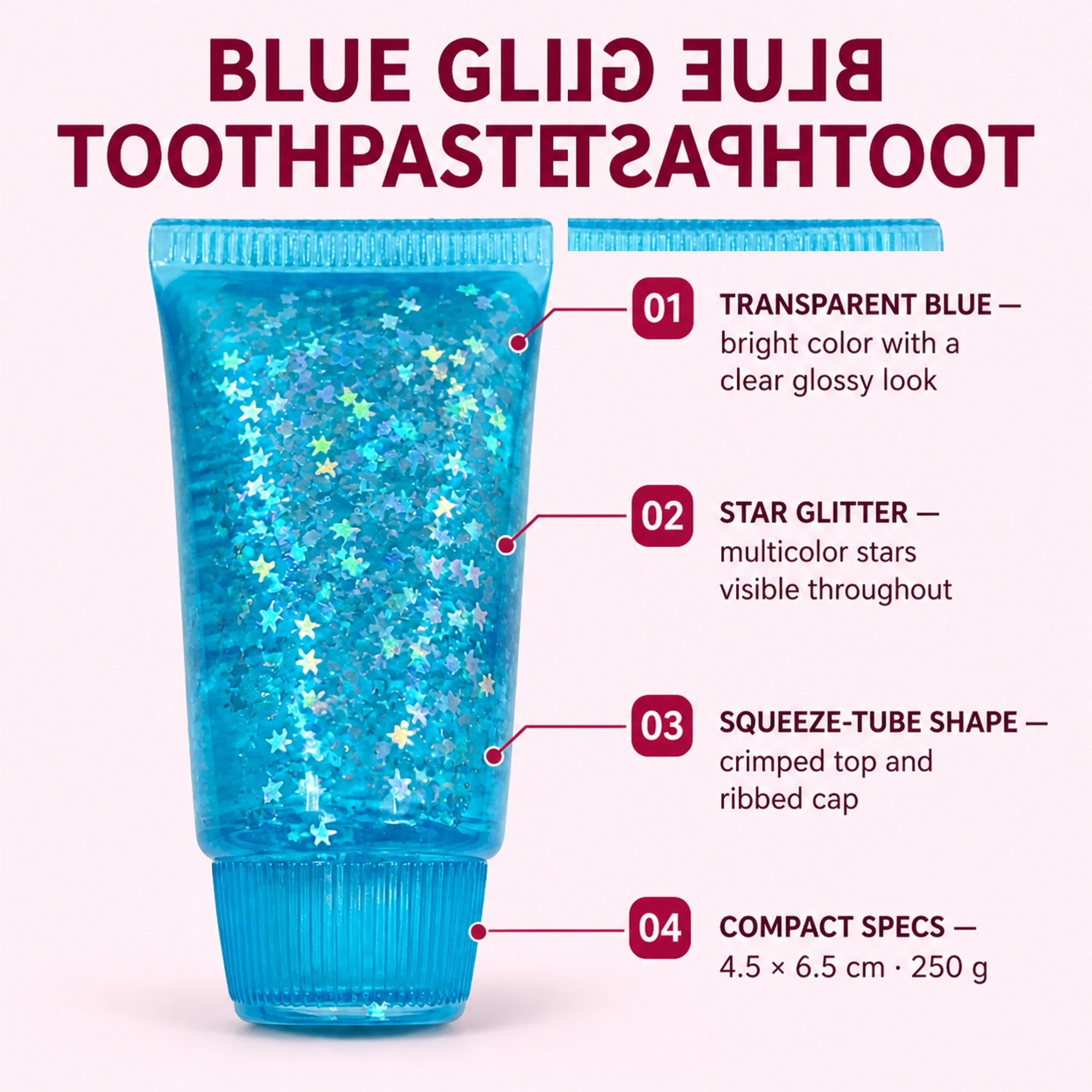 Glitter Toothpaste Squishy — Blue, Red or Fluorescent Yellow — alternate view