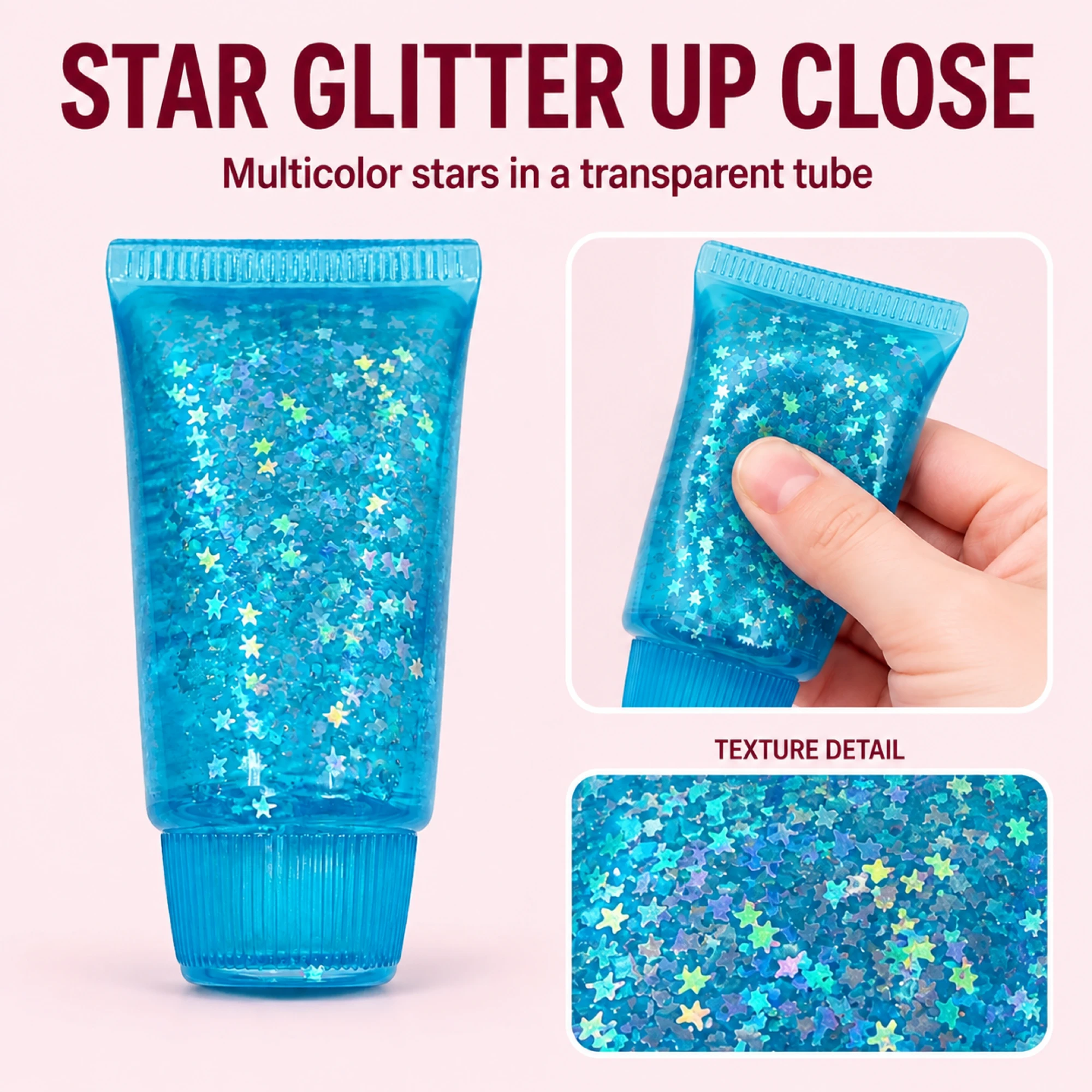Glitter toothpaste squishy blue - star glitter close-up