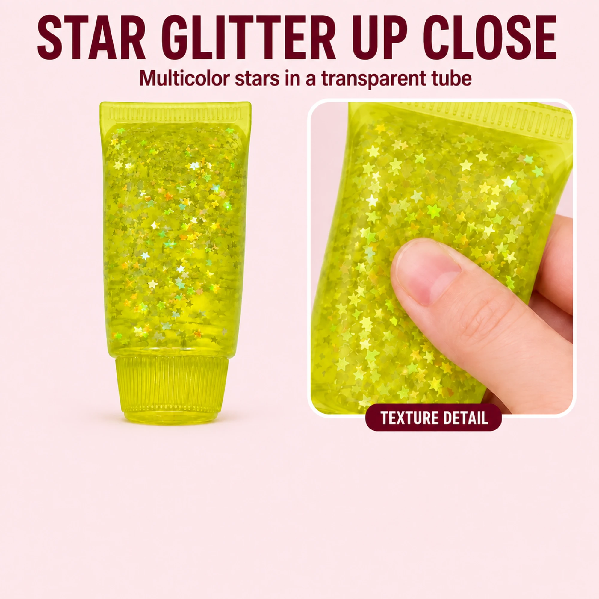Glitter toothpaste squishy fluorescent-yellow - star glitter close-up