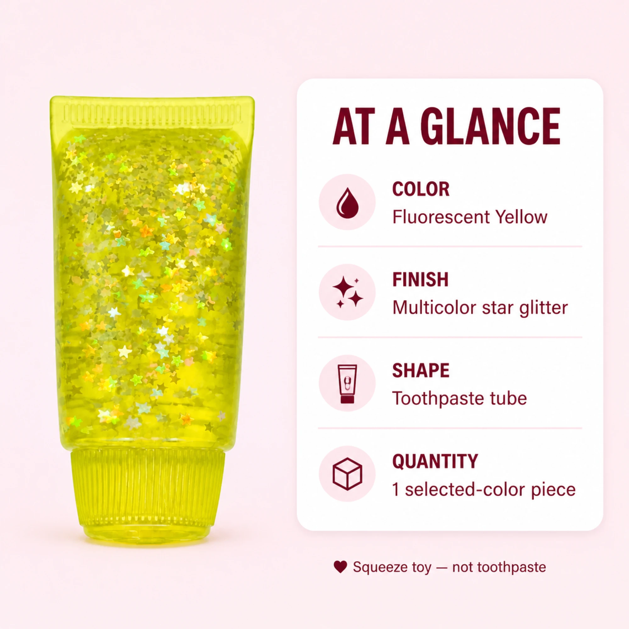 Glitter toothpaste squishy fluorescent-yellow - color and quantity information