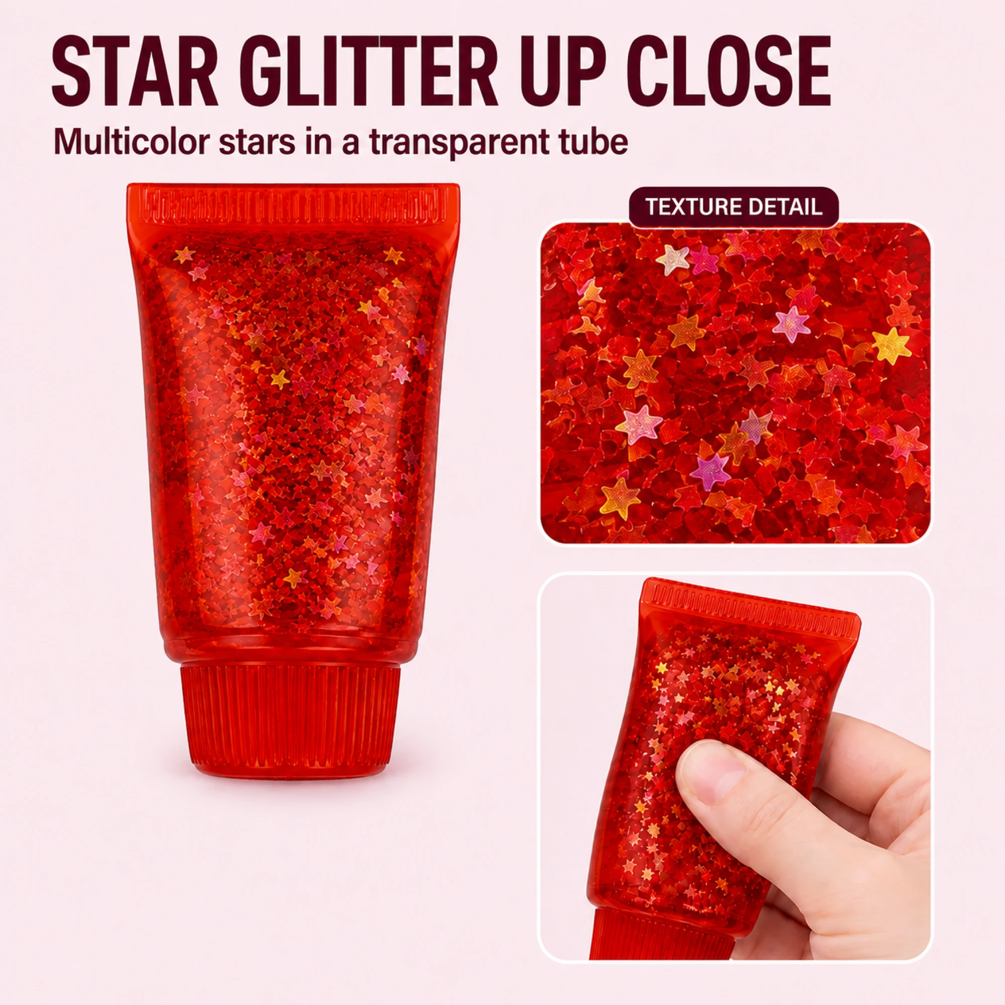 Glitter toothpaste squishy red - star glitter close-up
