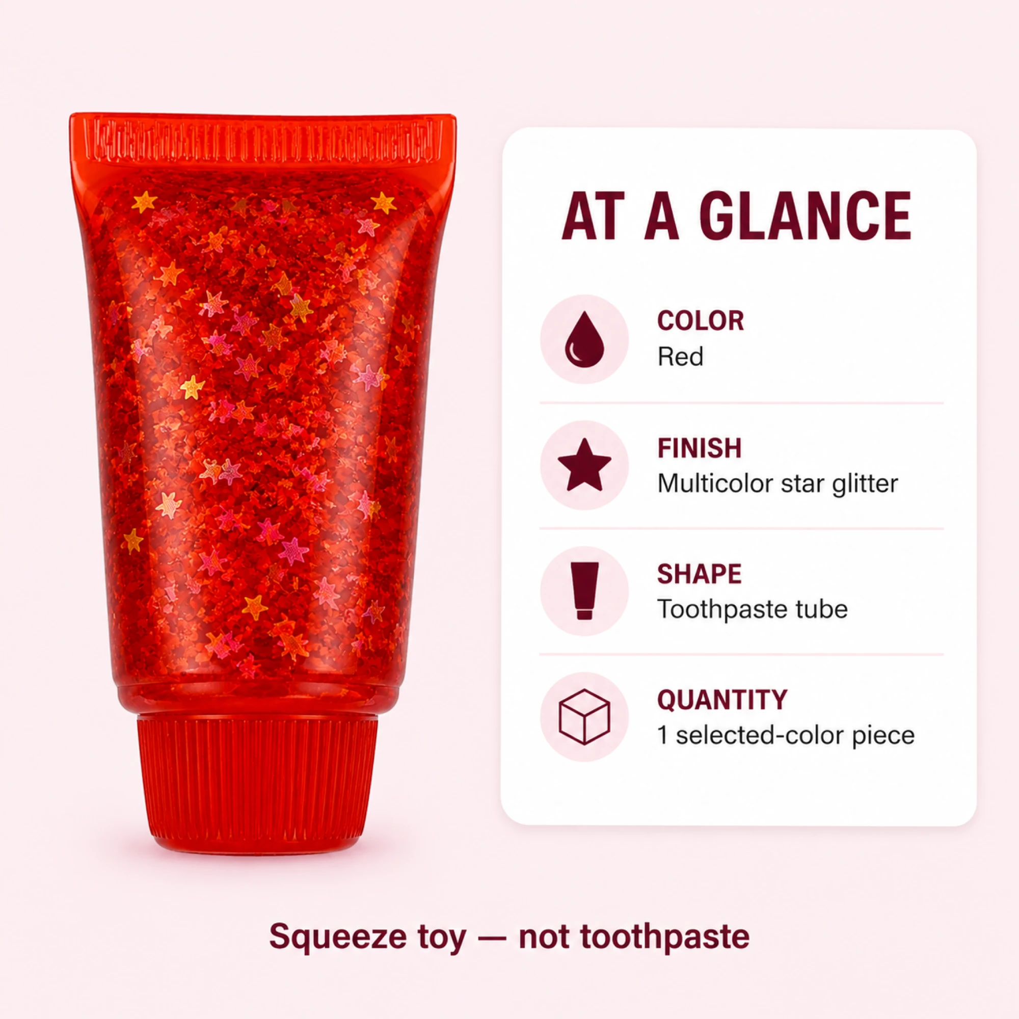 Glitter toothpaste squishy red - color and quantity information