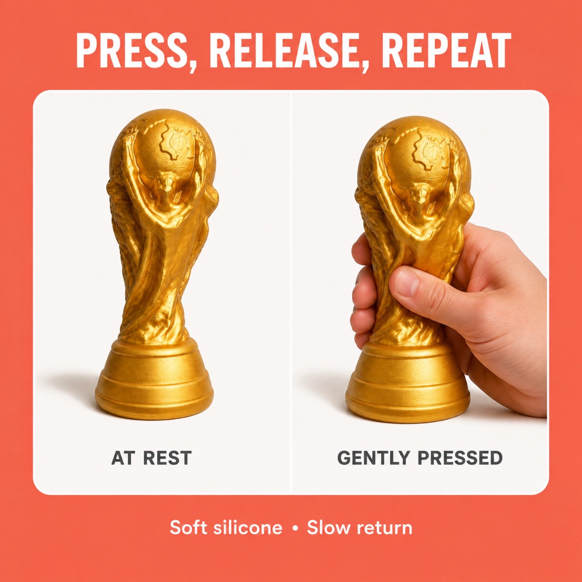 Same trophy squishy at rest and gently pressed