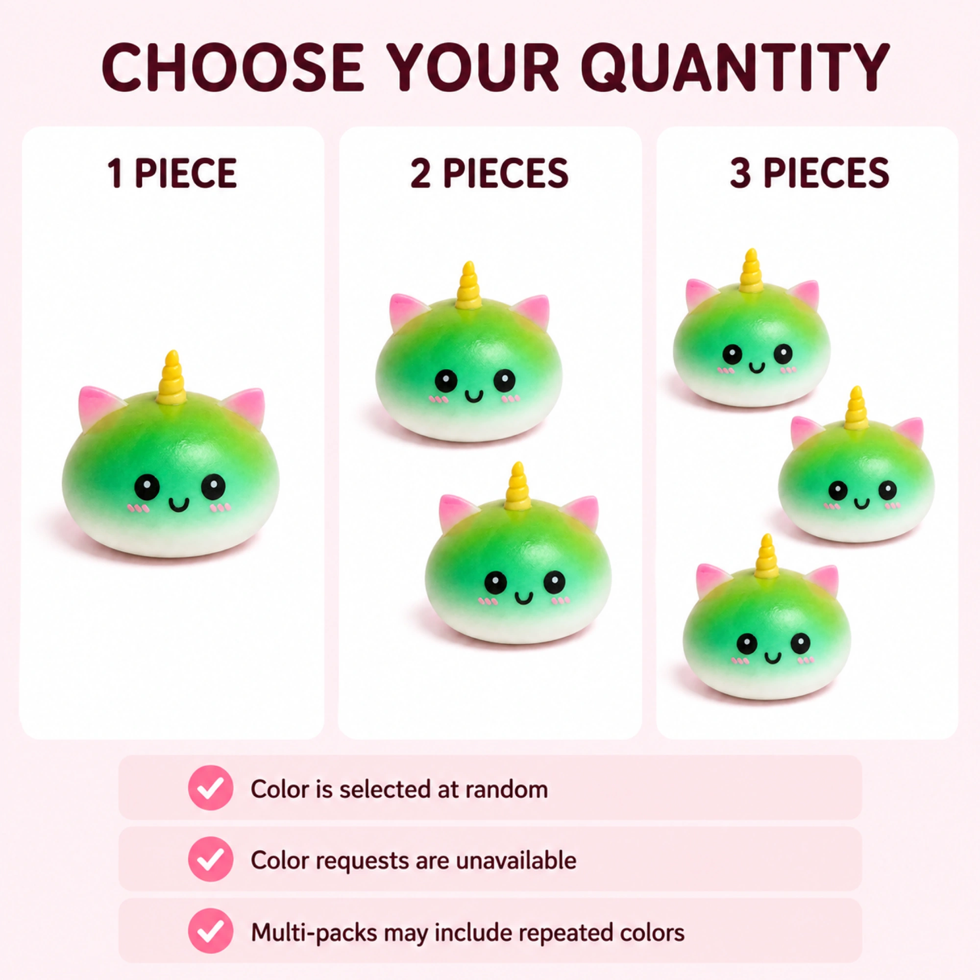 Choose one, two or three unicorn buns; random colors may repeat