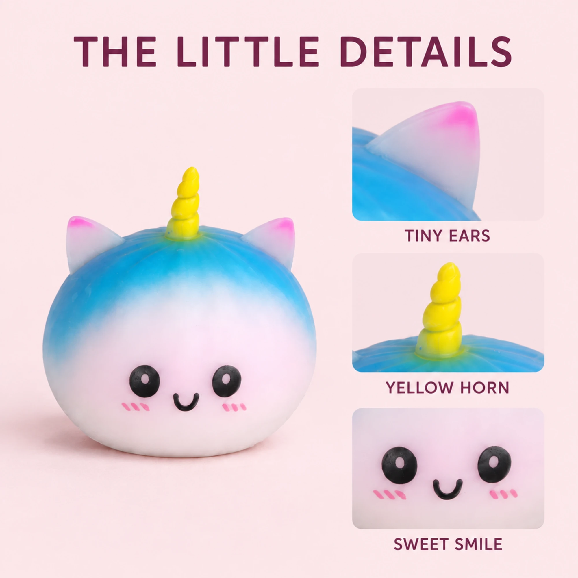 Rainbow unicorn bun squishy details