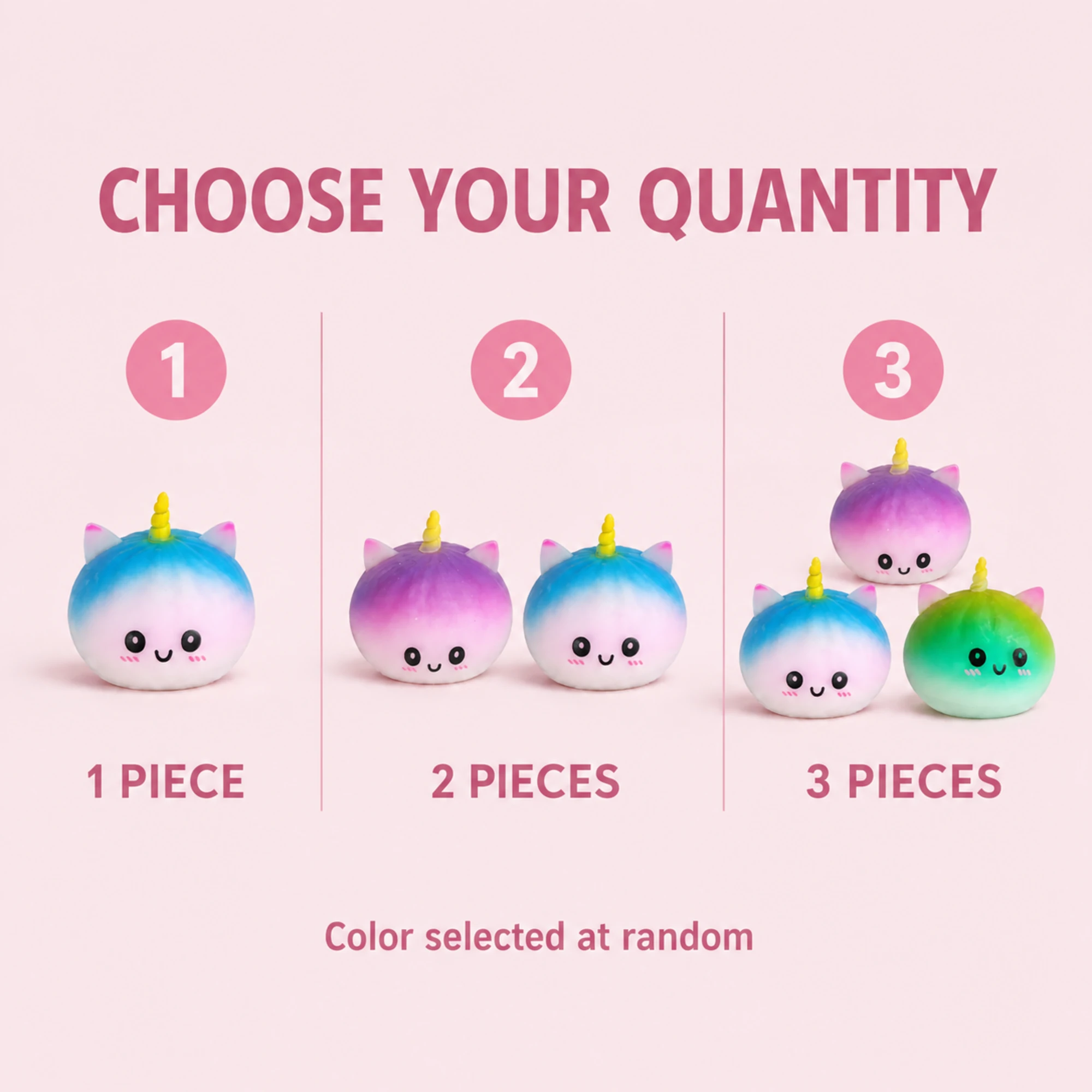 Rainbow unicorn bun squishy quantity-options