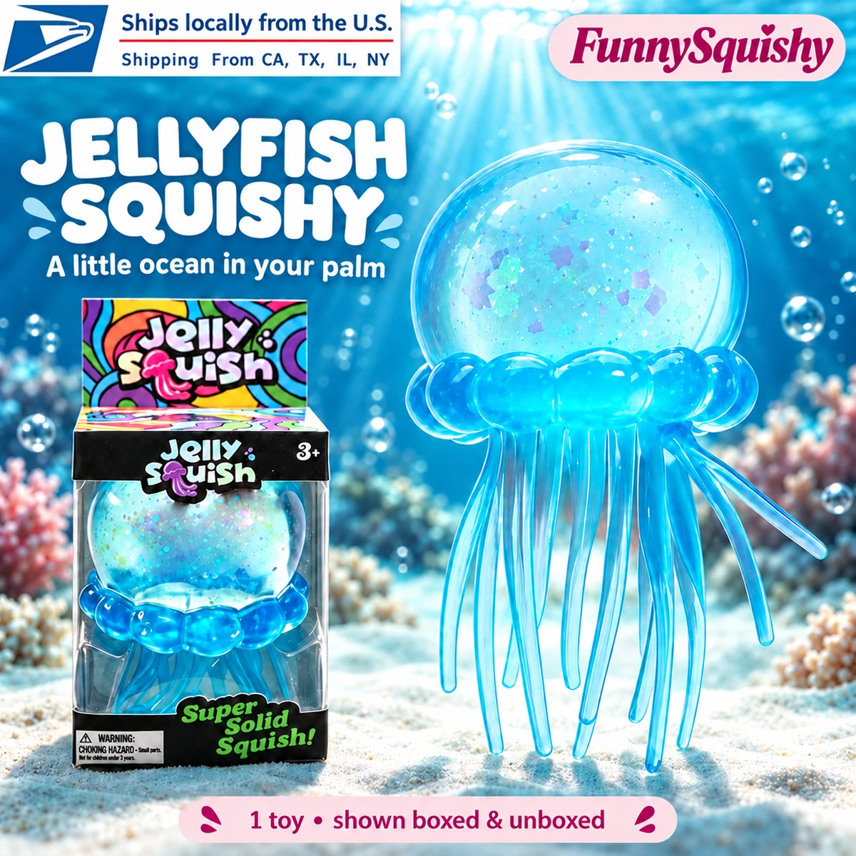 Blue Glitter Jellyfish Squishy