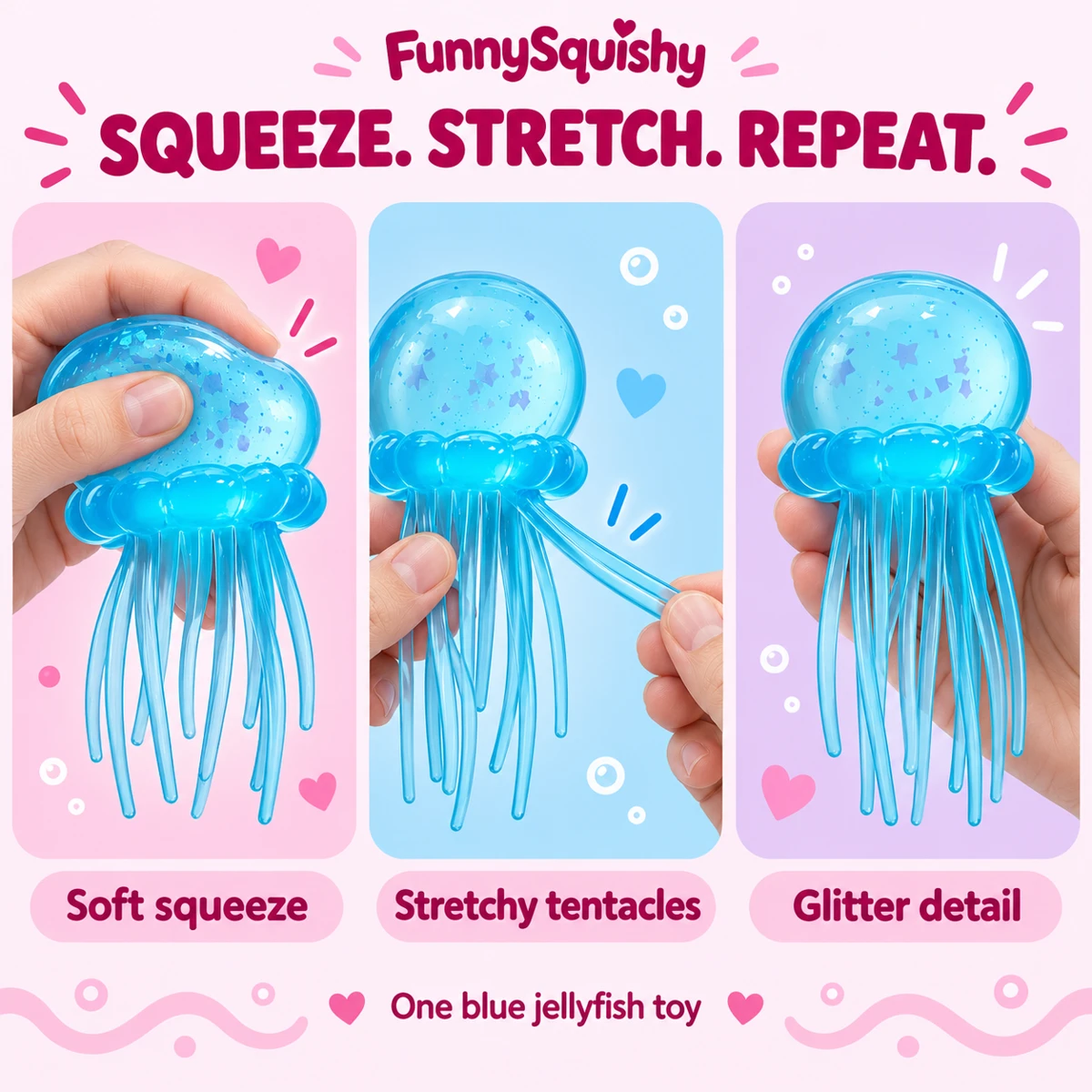 Blue Glitter Jellyfish Squishy — alternate view