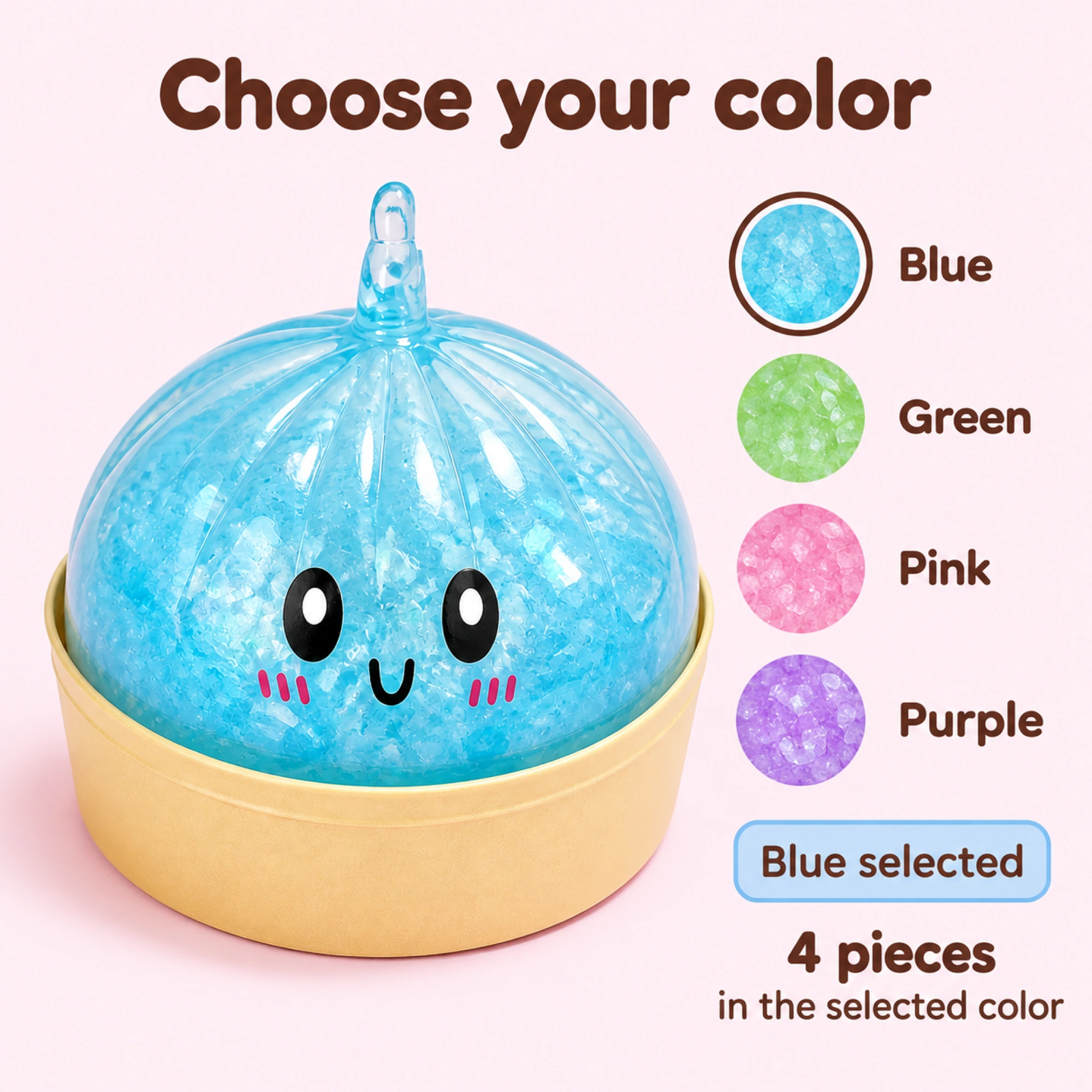 Glitter Dumpling Squishy – 4-Piece Kawaii TPR Stress Ball, Select Color — e-04-choice